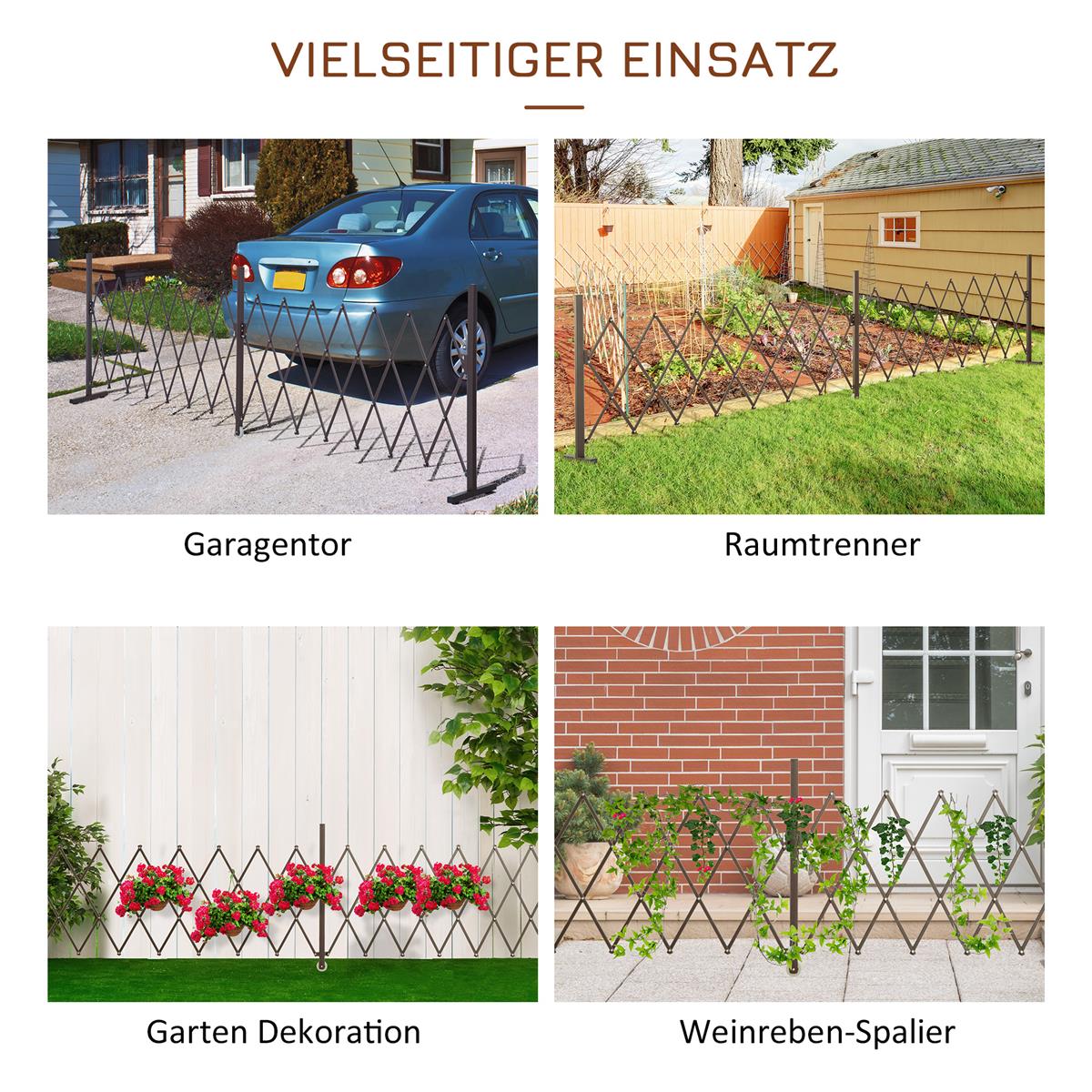 Scherengitter Absperrgitter Scherensperre ausziehbar 52-405cm Garten Alu Braun H103,5cm