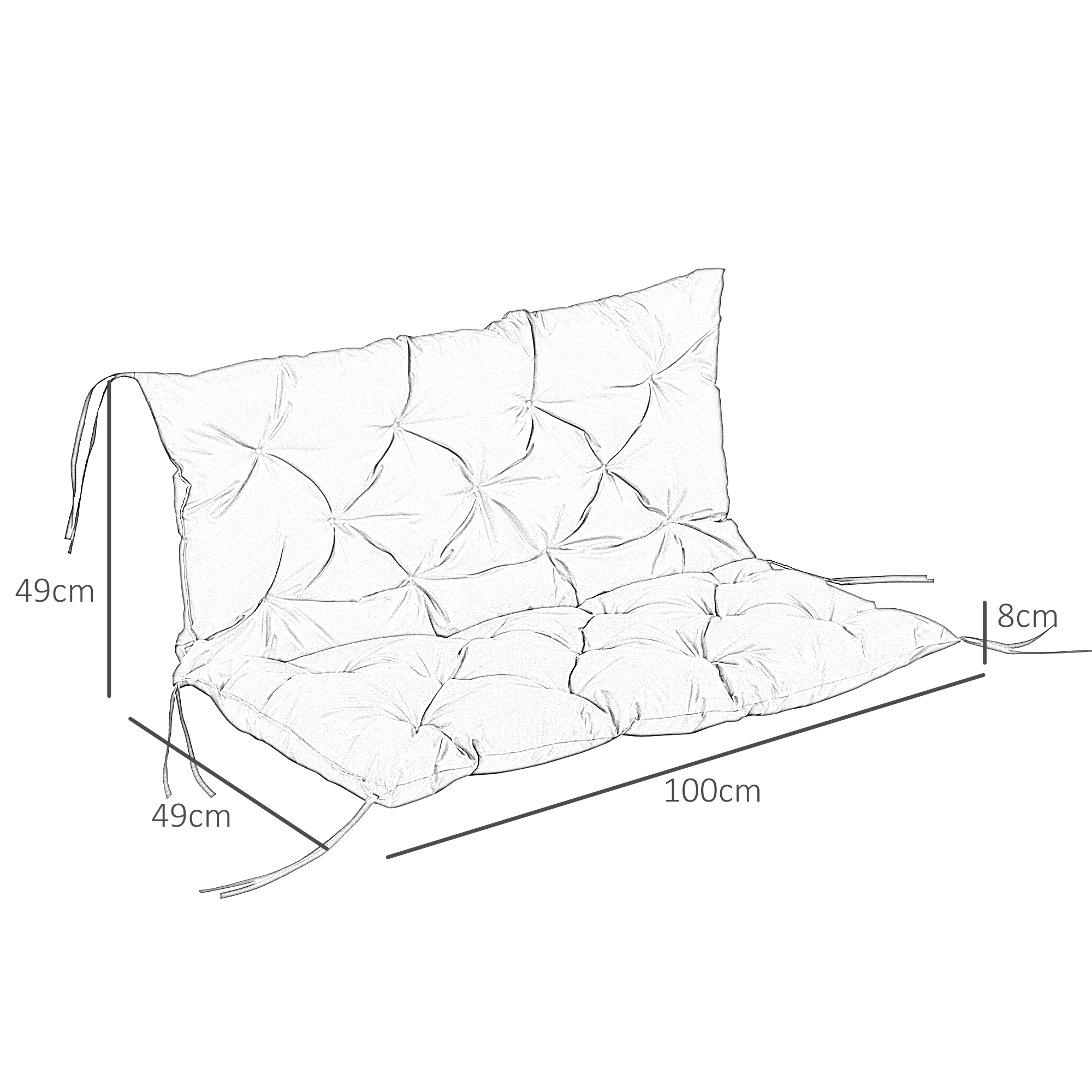 3 Sitzer Bankauflage 100x98x8 cm Bankkissen mit Bändern, Bankpolster für Gartenmöbel Hollywoodschaukel, Schwarz