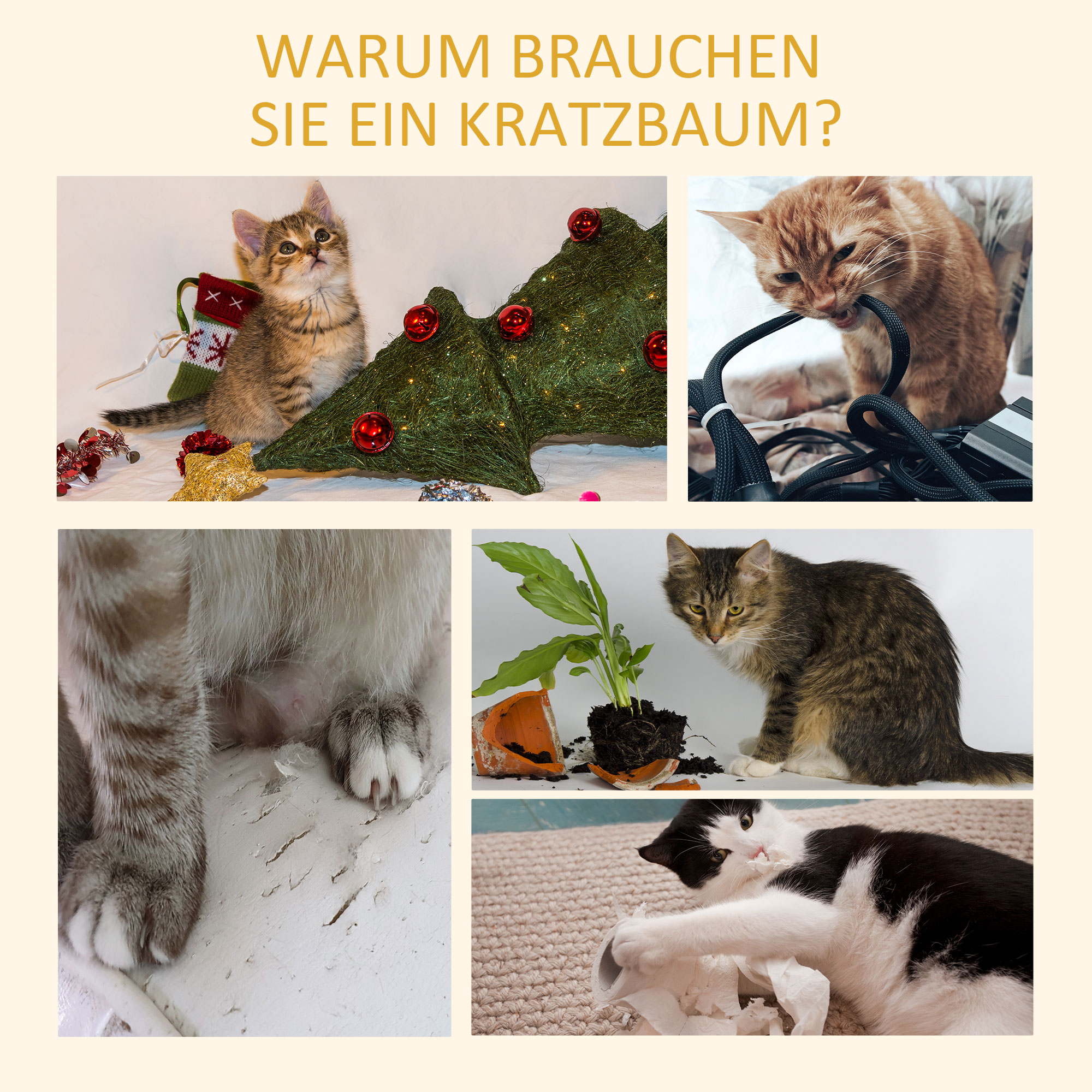 Kratzbaum deckenhoch Höhe 228-260 cm Katzenbaum mit Plattformen mehrstöckiger Katzenkratzbaum Kletterbaum für kleine & große Katzen, Grau