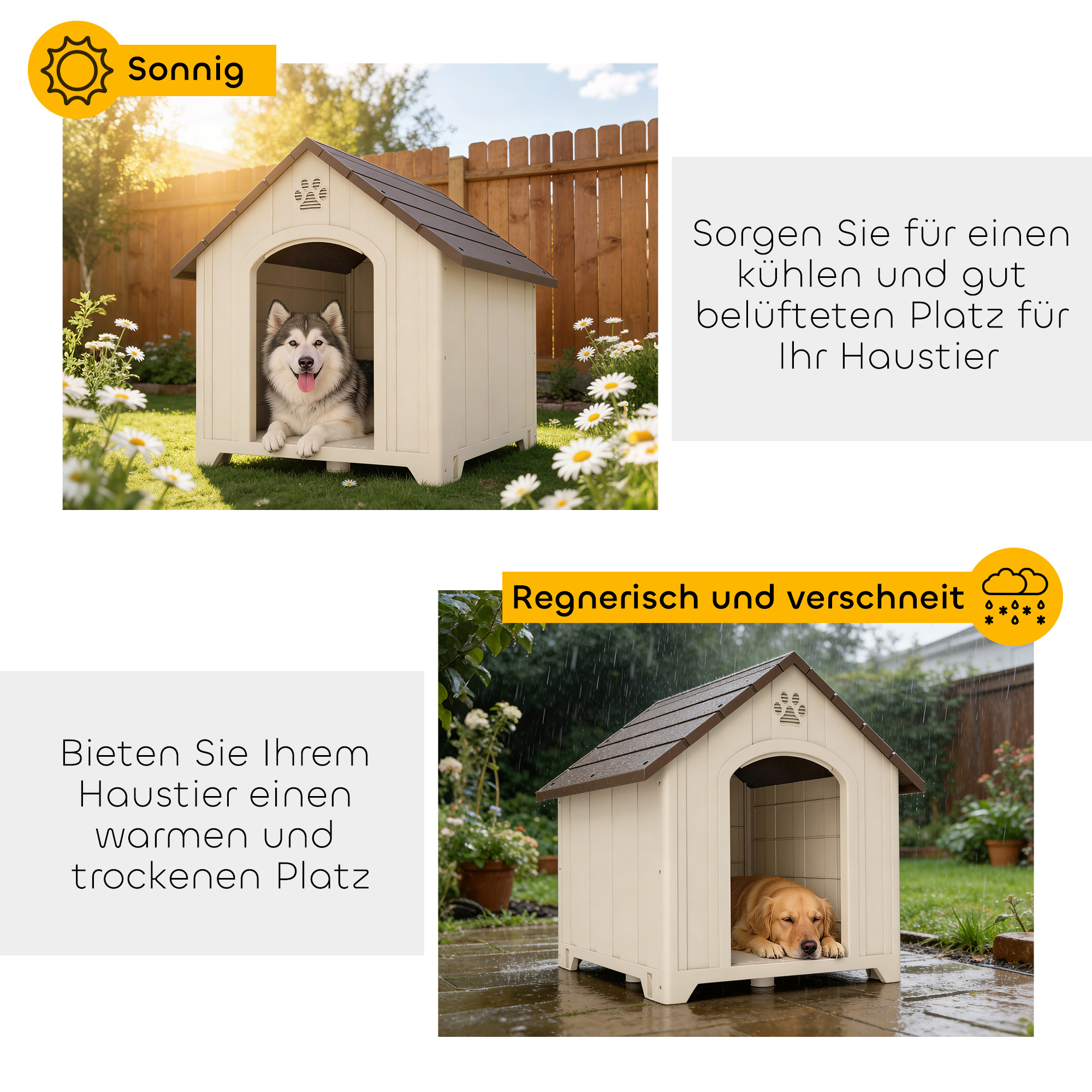 Hundehütte wetterfestes Hundehaus 88 x 79 x 89 cm Erhöhte Hundehöhle mit aufklappbarem Asphaltdach, Bodenankern