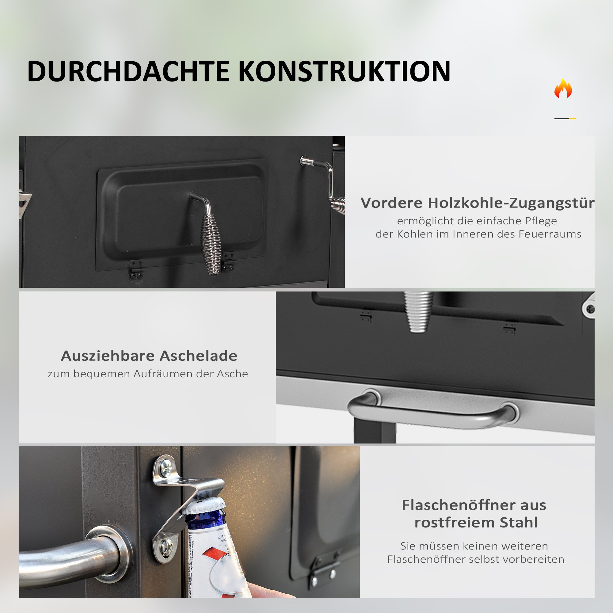 Holzkohlegrill Smoker BBQ-Smoker, 1 Ablage, 1 Handtuchhalter, 2 Grillroste, 113 cm x 65 cm x 108 cm, Schwarz