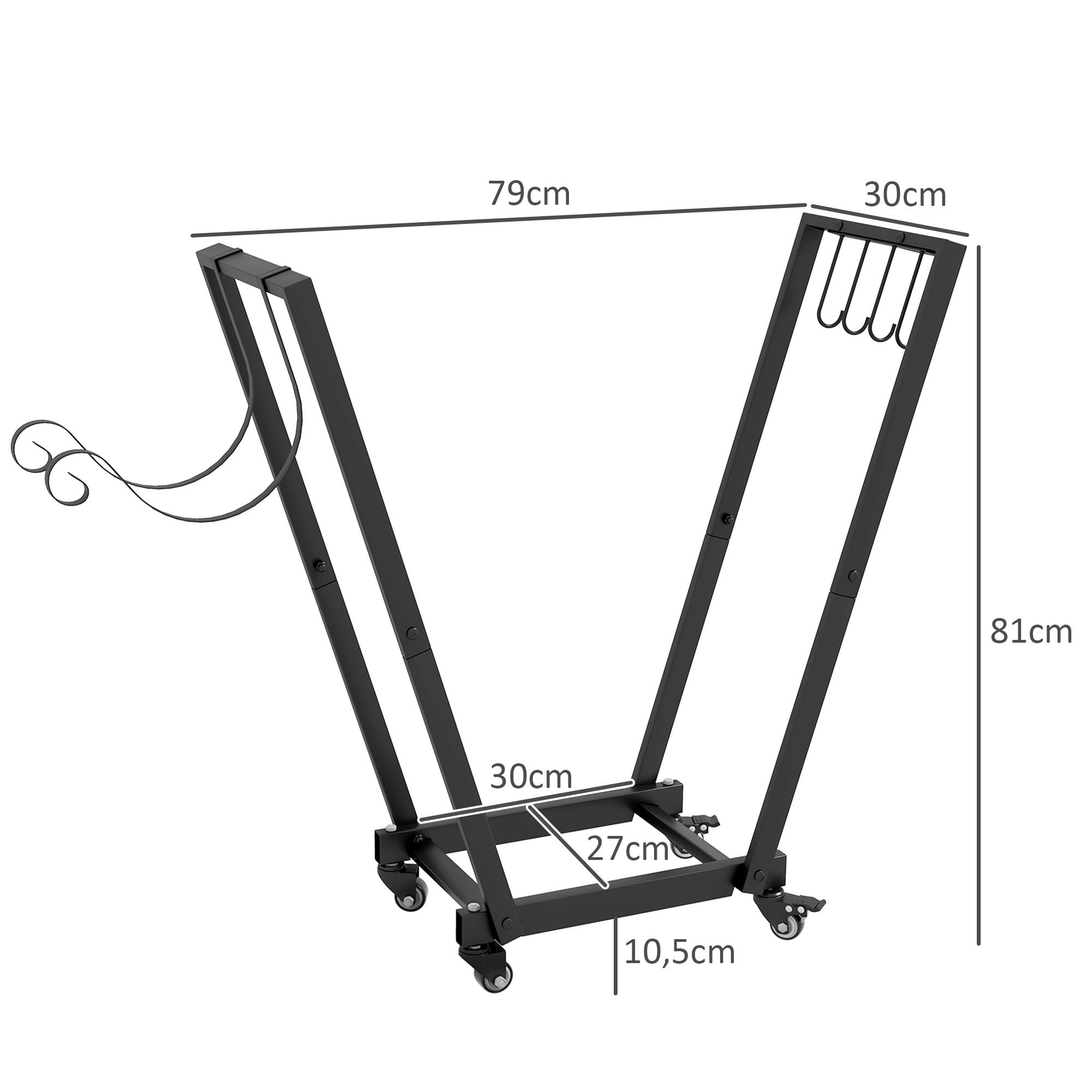 Feuerholzgestell, trapezförmiges Design, pulverbeschichteter Metall, mobil mit Rollen, 79 x 30 x 81 cm, Schwarz