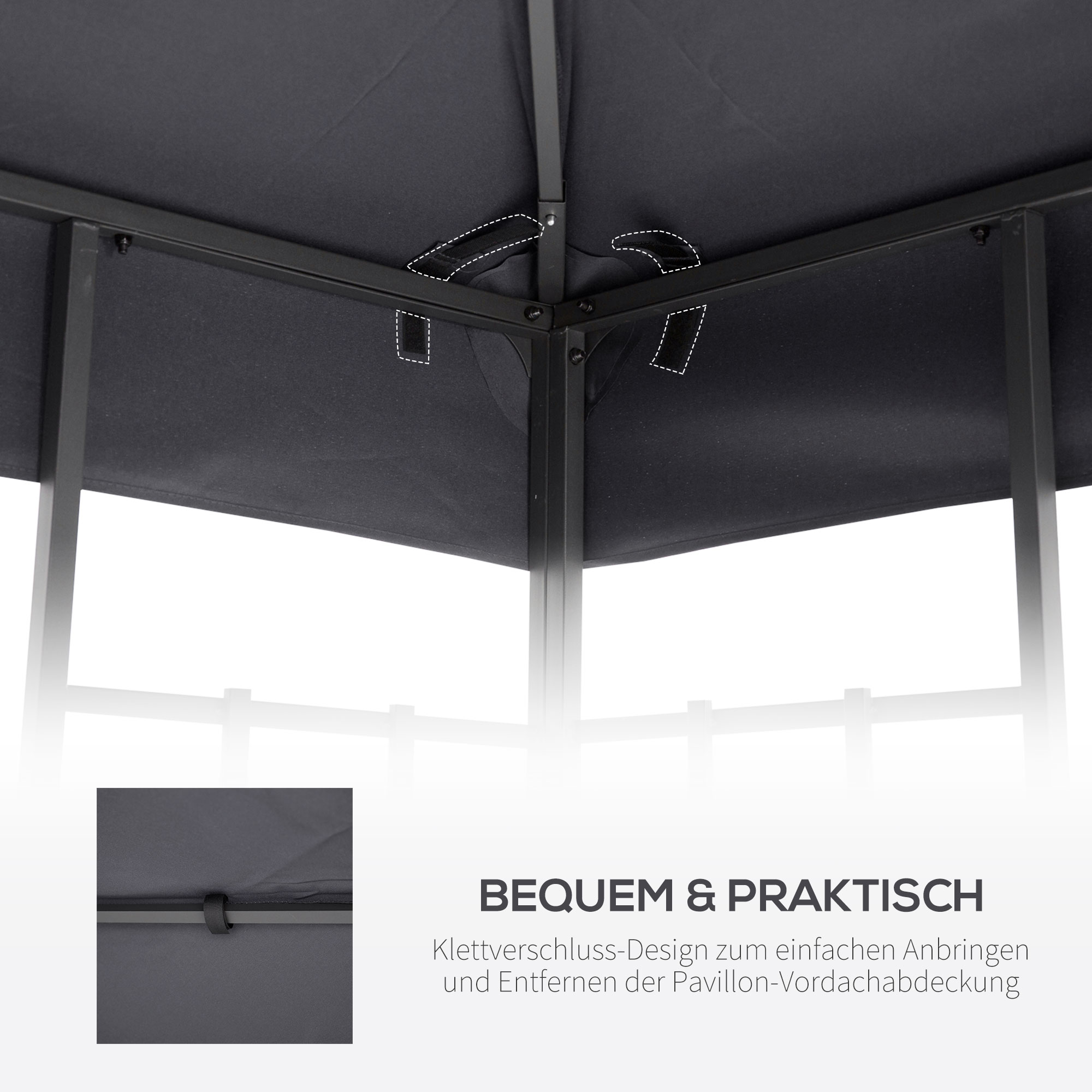 Ersatzdach für Pavillon 3x3m wasserabweisend Pavillondach für Metallpavillon Pavillon Ersatzdach Gartenpavillon Partyzelt Gartenzelt Polyester Dunkelgrau
