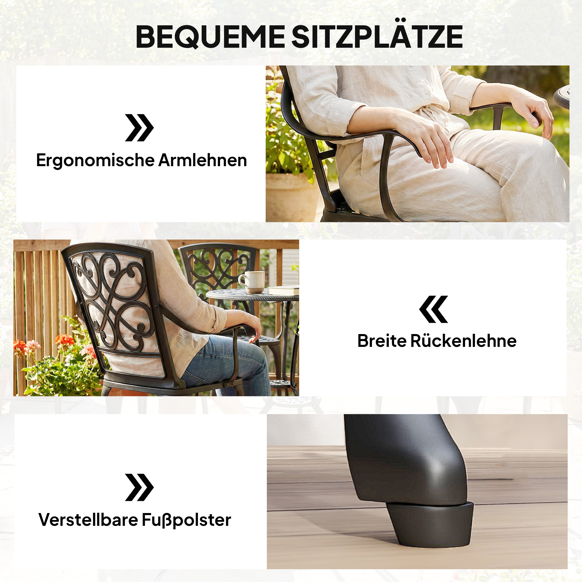 3-teiliges Garten Bistro Set runder Bistrotisch mit 2 Stühlen Sonnenschirmloch, Antik aus Aluminiumguss