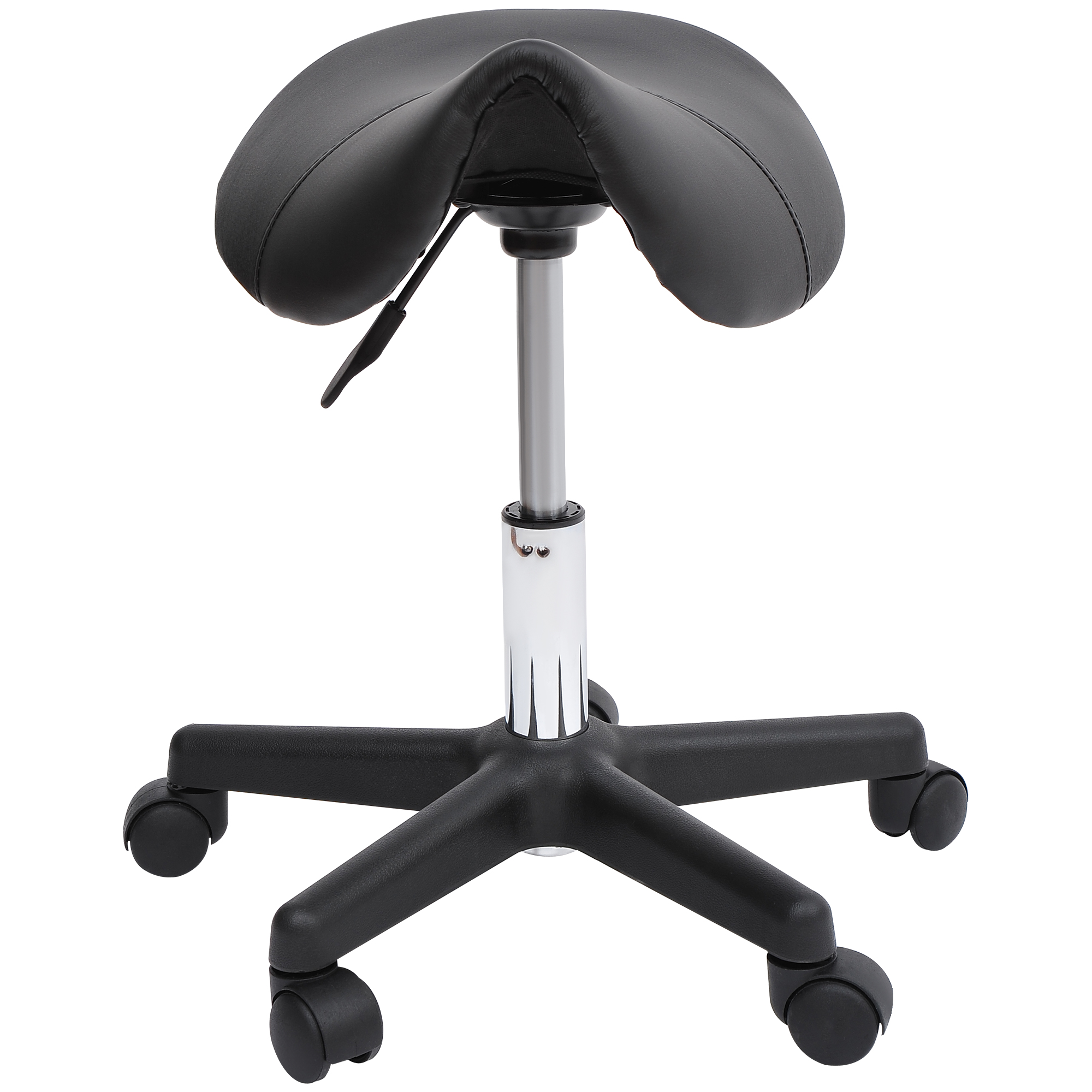 Rollhocker, sattelförmiger Sitz, höhenverstellbar, um 360° drehbar, Kunstleder, schwarz, 35 x 38 x 45-55 cm