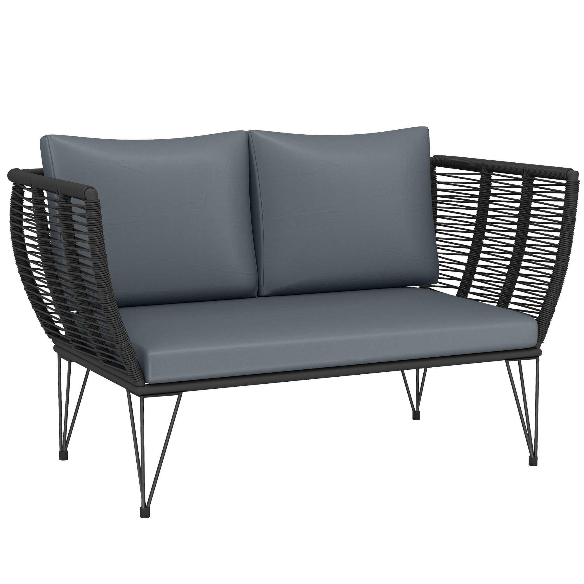 Gartensofa mit Kissen 2-Sitzer Sofa Outdoor Balkon Sofa Rattansofa Polyrattan Gartenmöbel 123 x 67 x 72 cm Hellgrau