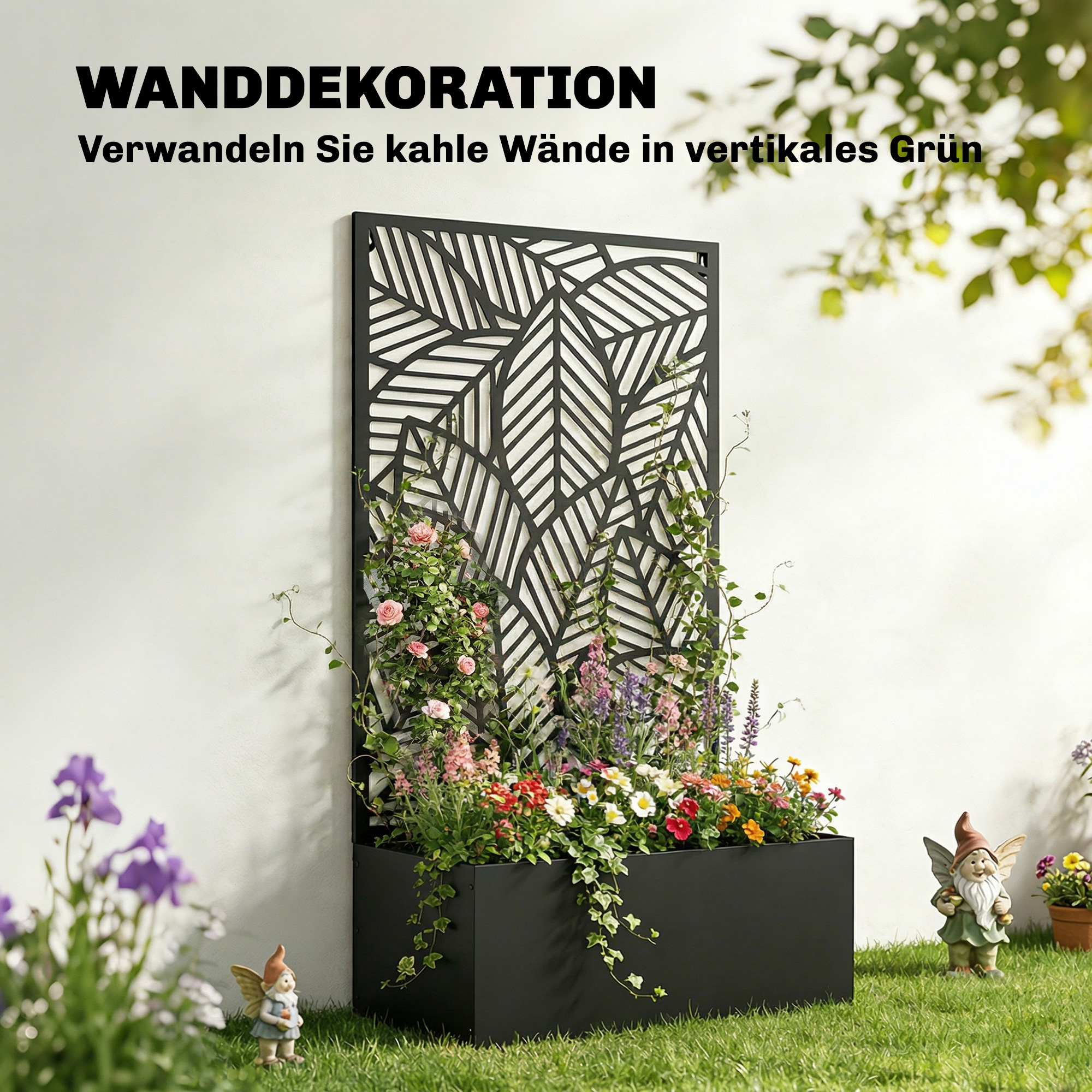 Hochbeet aus Metall mit Rankgitter für Kletterpflanzen, freistehend oder zur Wandmontage