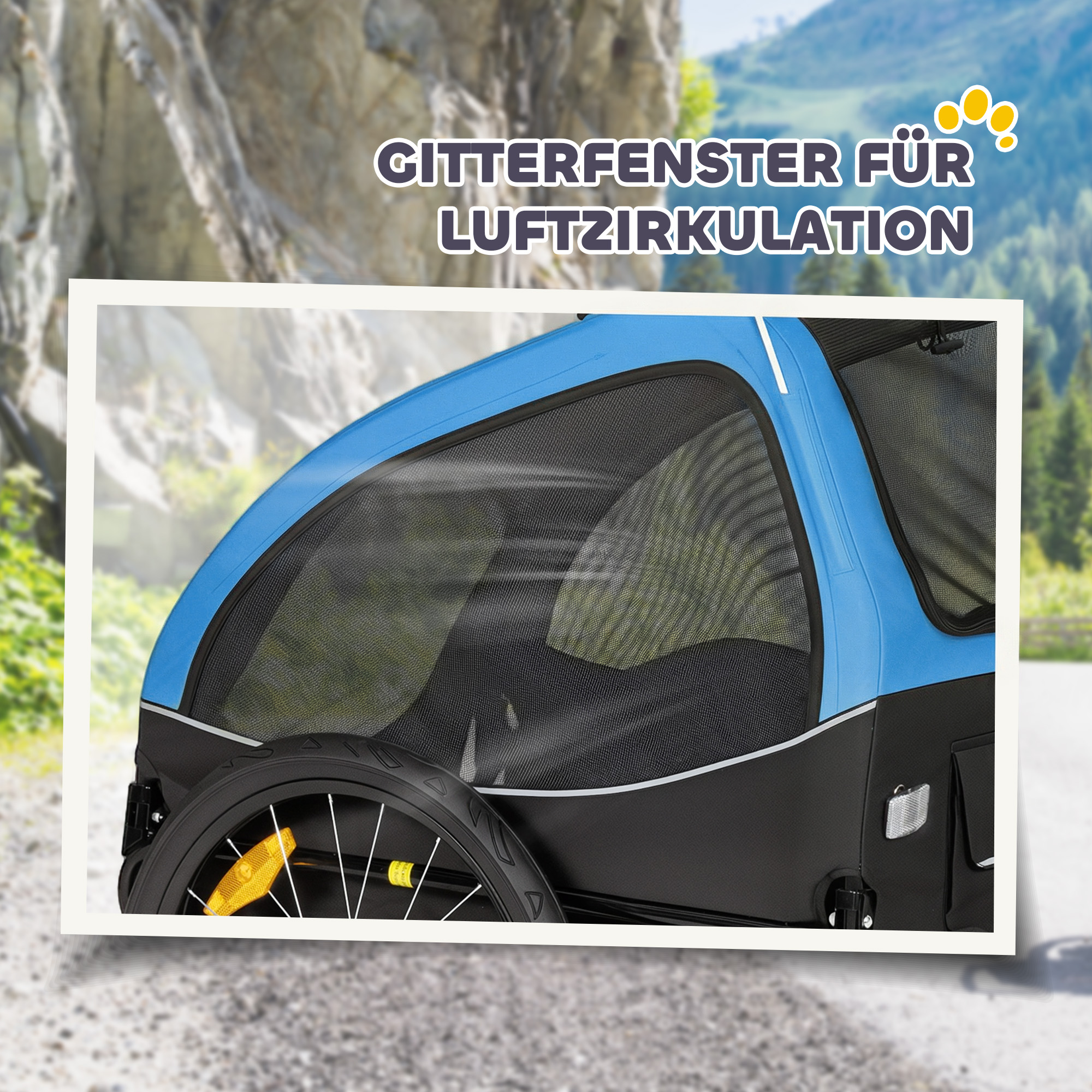 Hundeanhänger Faltbar mit Reflektoren Mesh-Fenster Rädern Tür Sicherheitsflagge für Hunde bis 20 kg 138x70x89 cm Blau