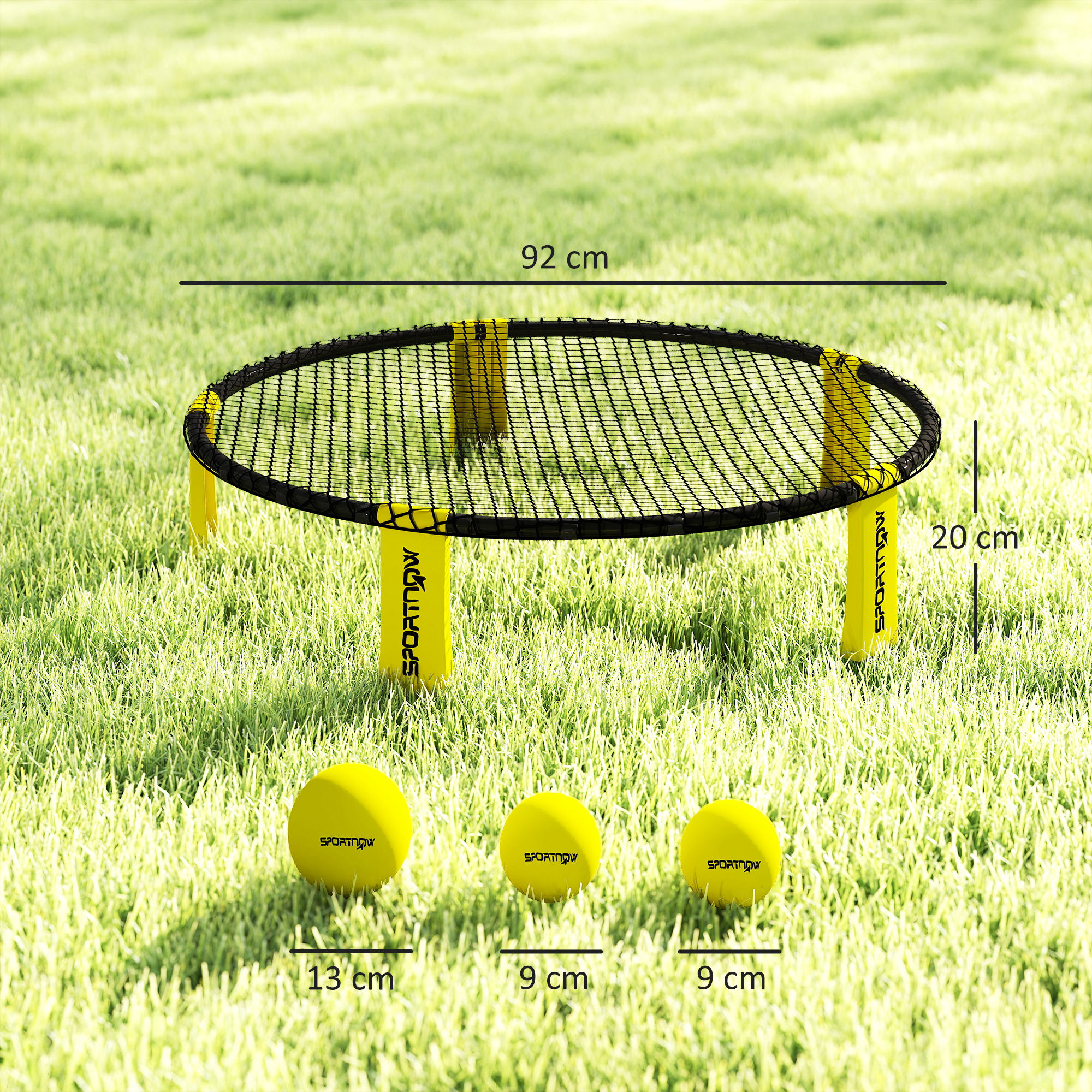 Roundnet Set Spieleset mit Spielnetz 3 Bällen Tragetasche Ballpumpe Blinngoball Set Ø92 x 20 cm Gelb