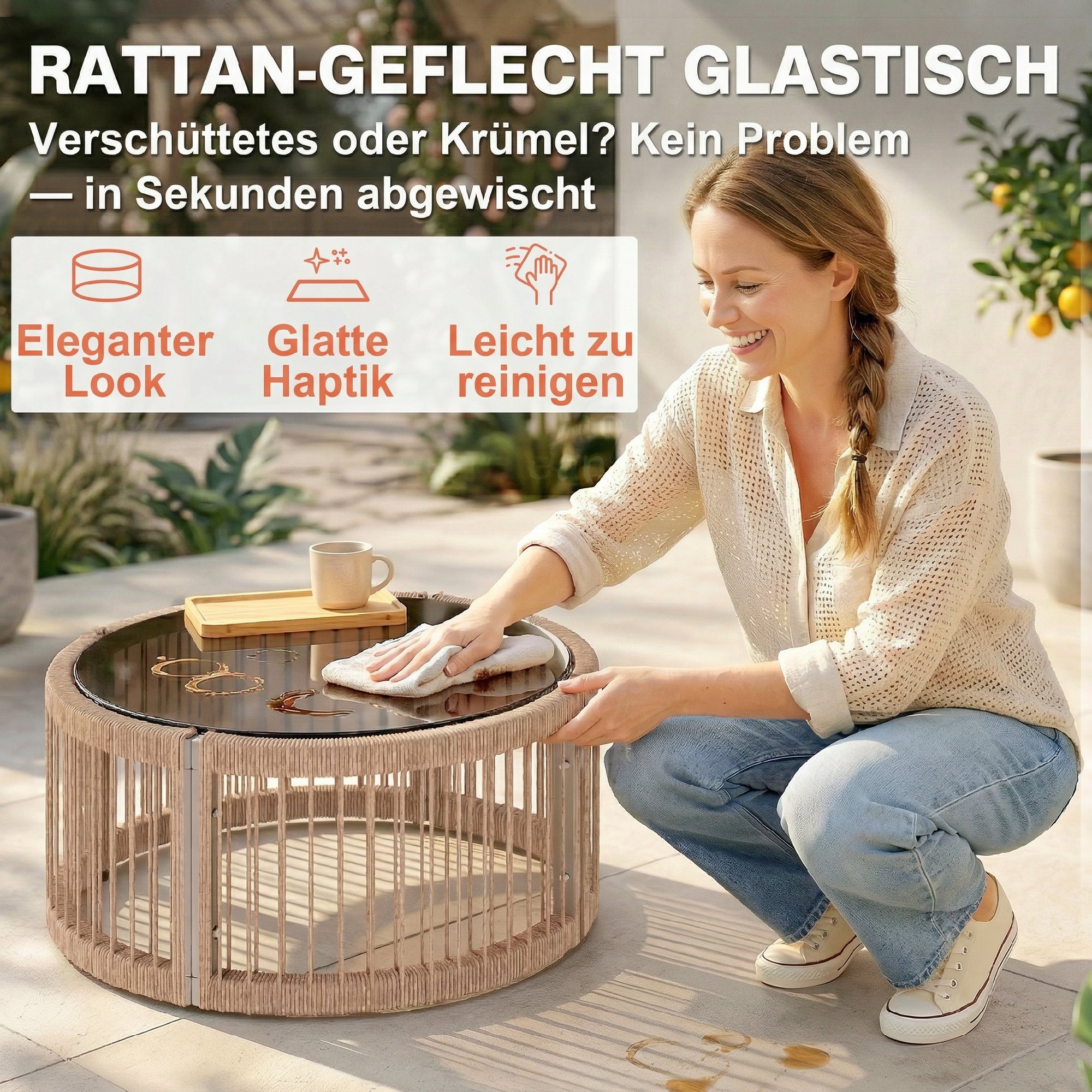 Gartenmöbel Set 4-teilig Polyrattan Lounge-Set mit Zweisitzer 2 Sessel Glastisch Breitem & Tiefem Sitz Dicke Kissen