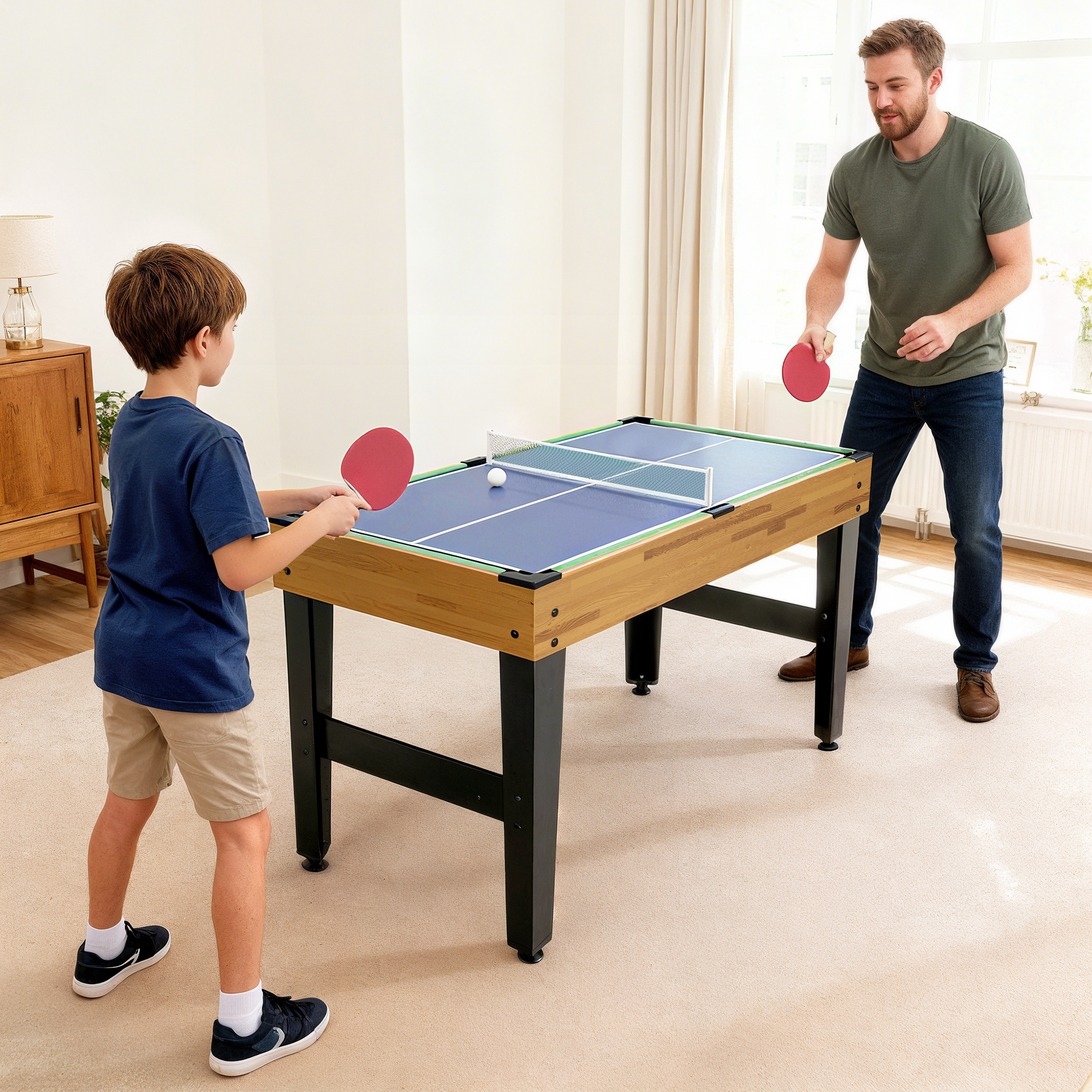 13-in-1 Spieletisch, Tischfußball, Schach, Billard, Tischtennis und mehr, MDF, Kunststoff, Walnuss