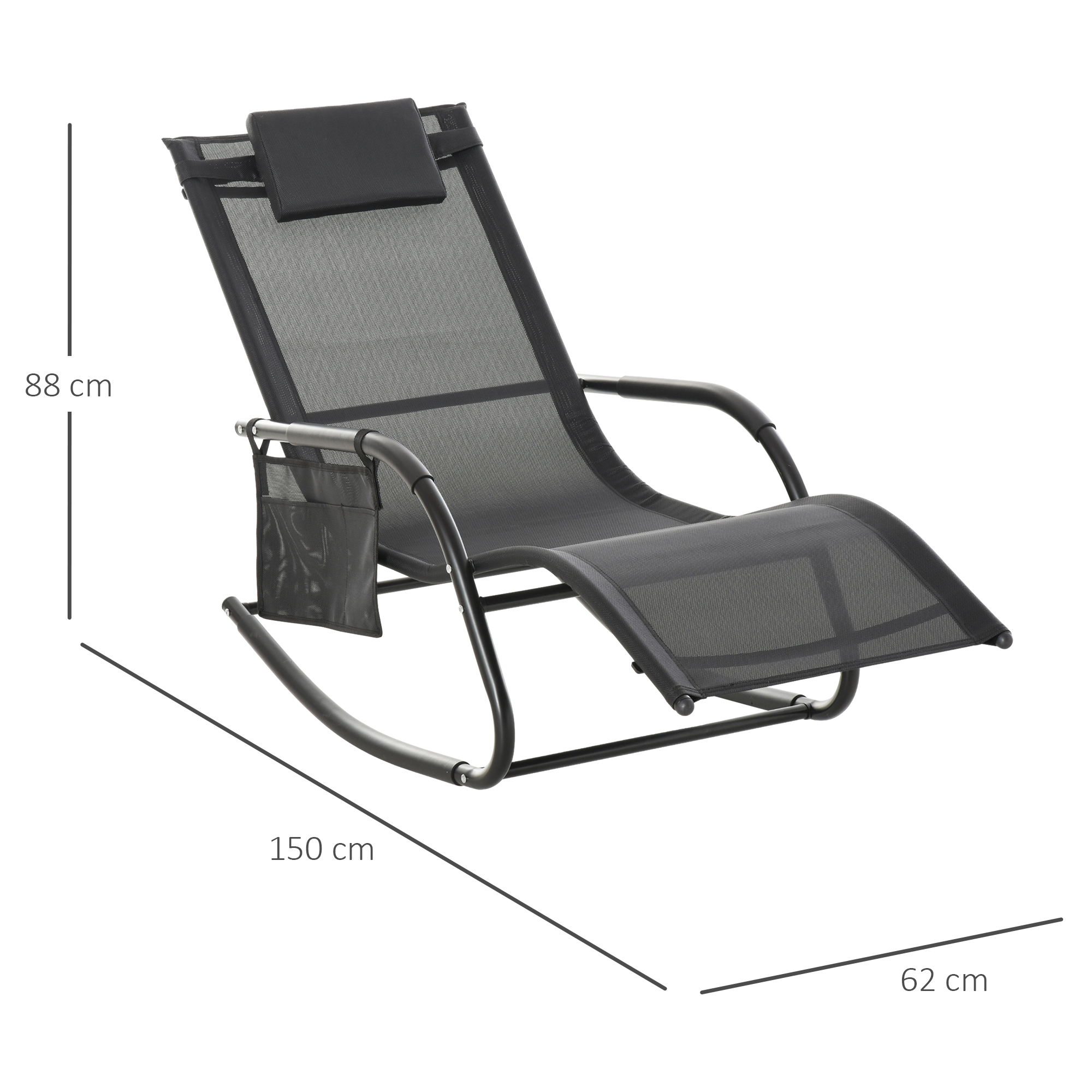 Schaukelstuhl Schwingsessel Gartenstuh Schaukelliege Metall Mesh Schwarz+Hellgrau 150 x 62 x 88 cm