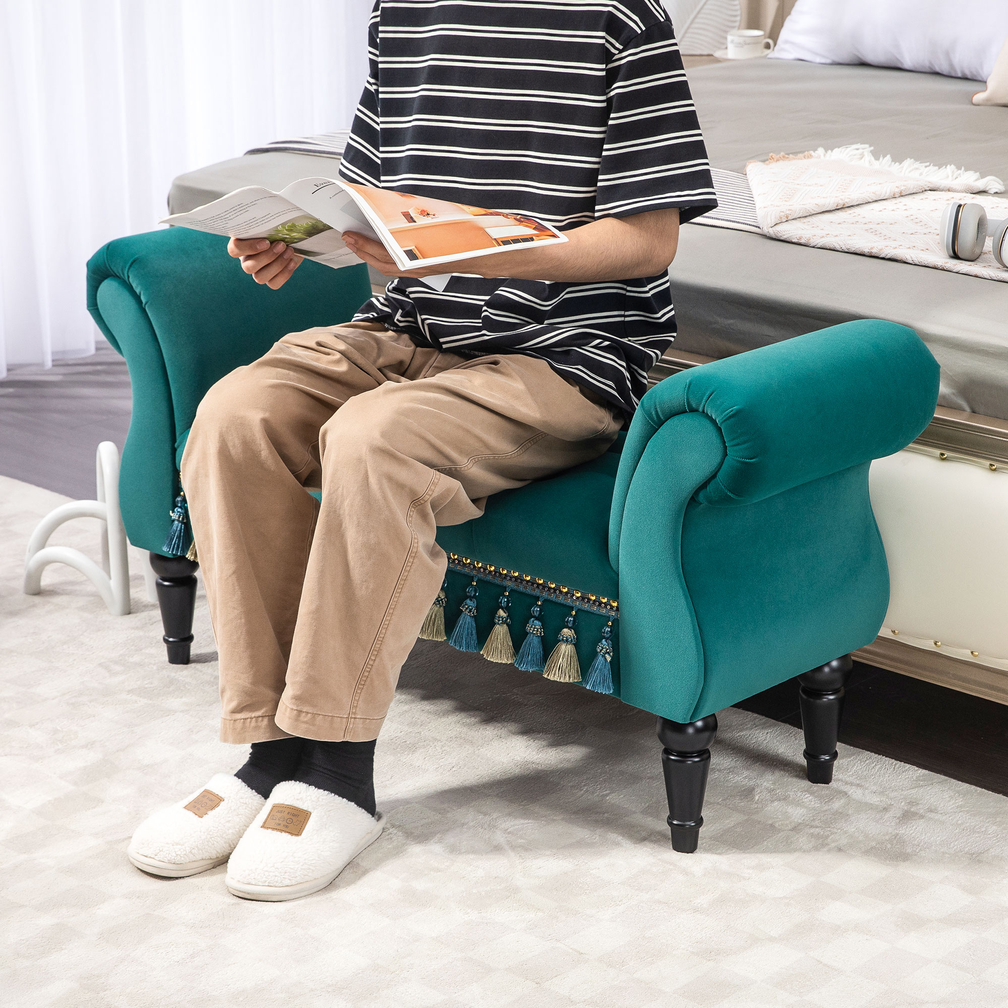 Polsterbank, Sitzbank, Vintage-Design, bis 150 kg, 117x40x58 cm, Grün