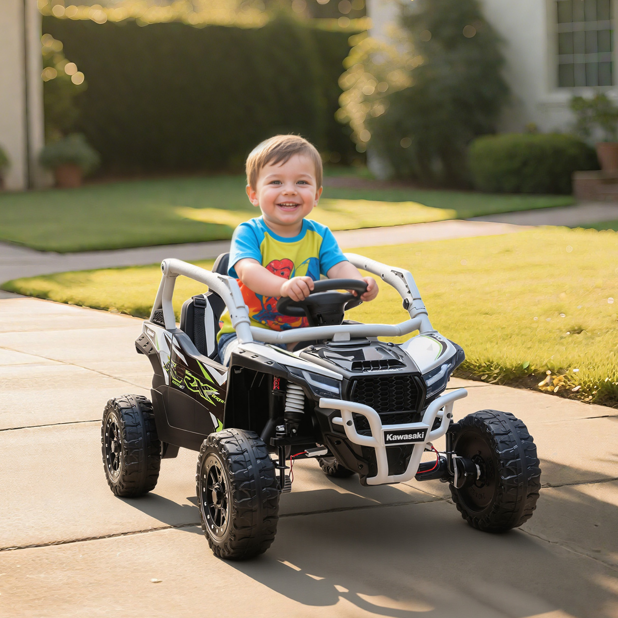 12V Geländefahrzeug für Kinder, Fernbedienung, LED-Lichter, Musik, Hupe, für Kinder von 3-8 Jahren, Grau