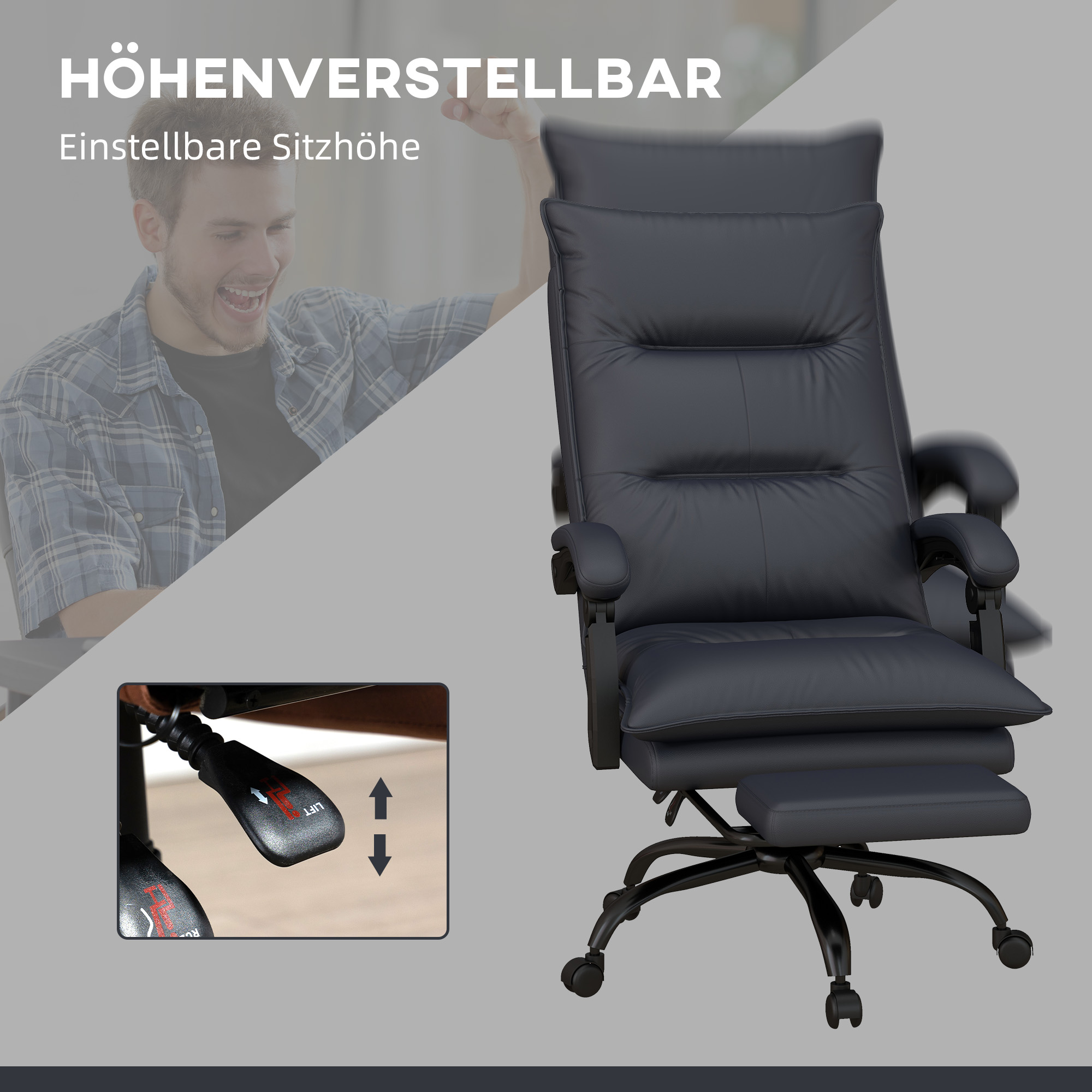 Bürostuhl mit Massagefunktion & Heizfunktion, Fußstütze, bis 120 kg, Dunkelgrau