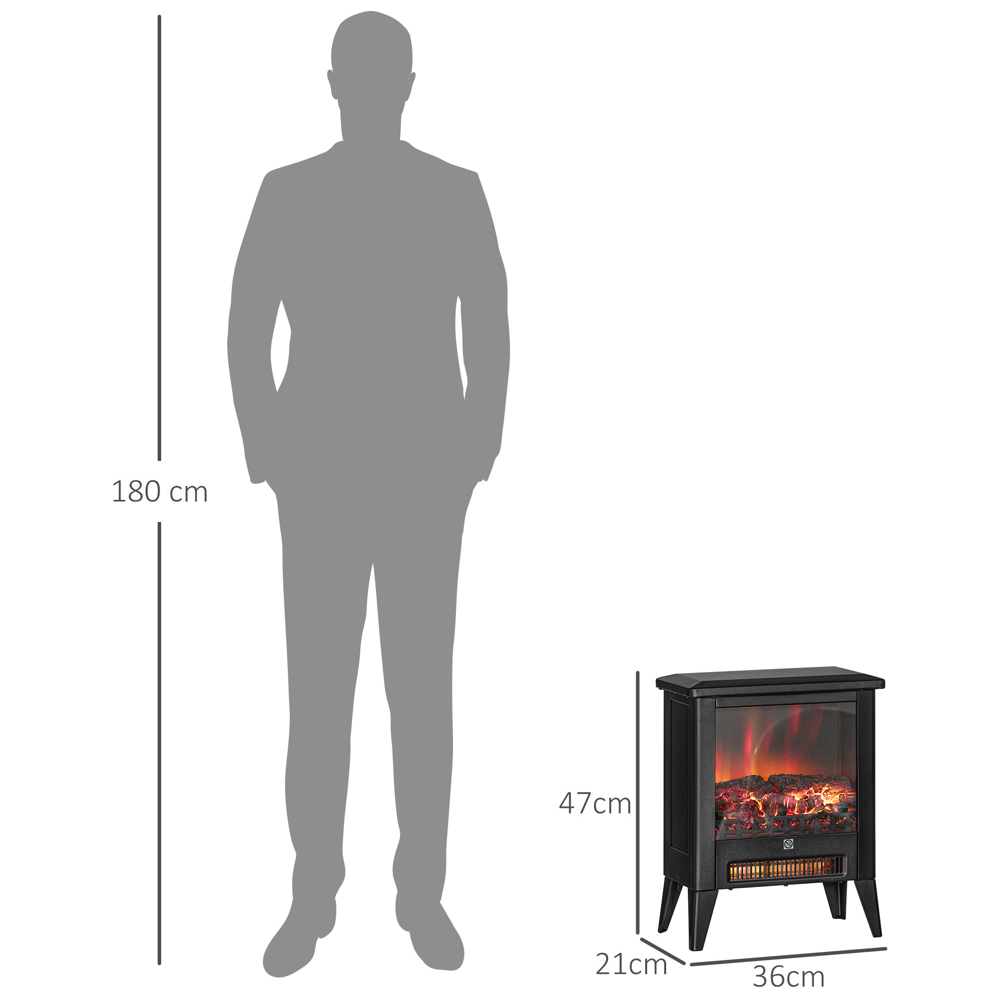 Elektrischer Kamin mit realistischem Feuereffekt, Überhitzungsschutz und niedrigem Geräuschpegel, 1800W, Schwarz