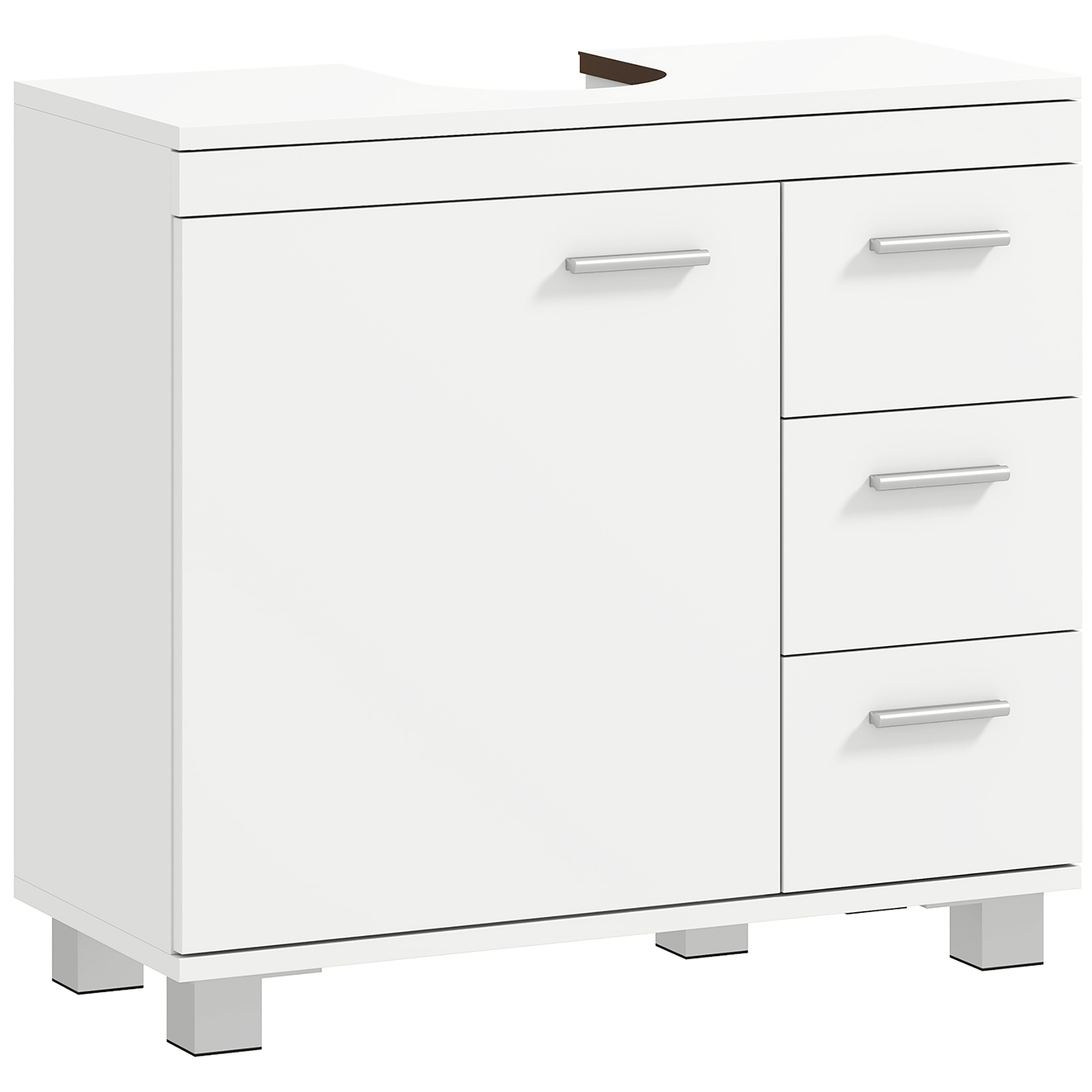Unterschrank für Waschbecken, 2 Regale, 3 Schubladen, MDF-Struktur, Weiß