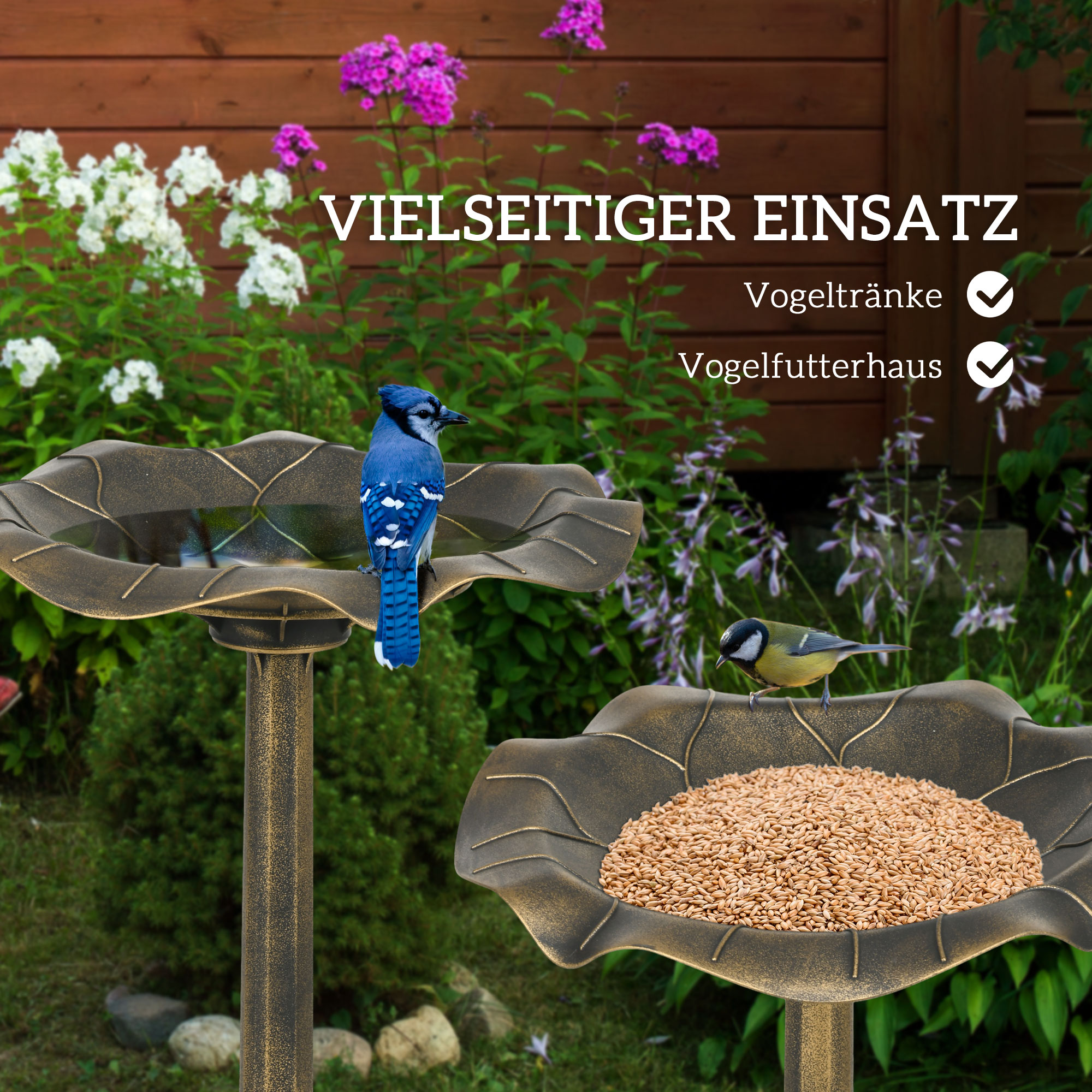 Vogeltränke Wassertränke, Vintage-Design, stabiler Standfuß, winterfest, Ø50 x 71H cm, Bronze