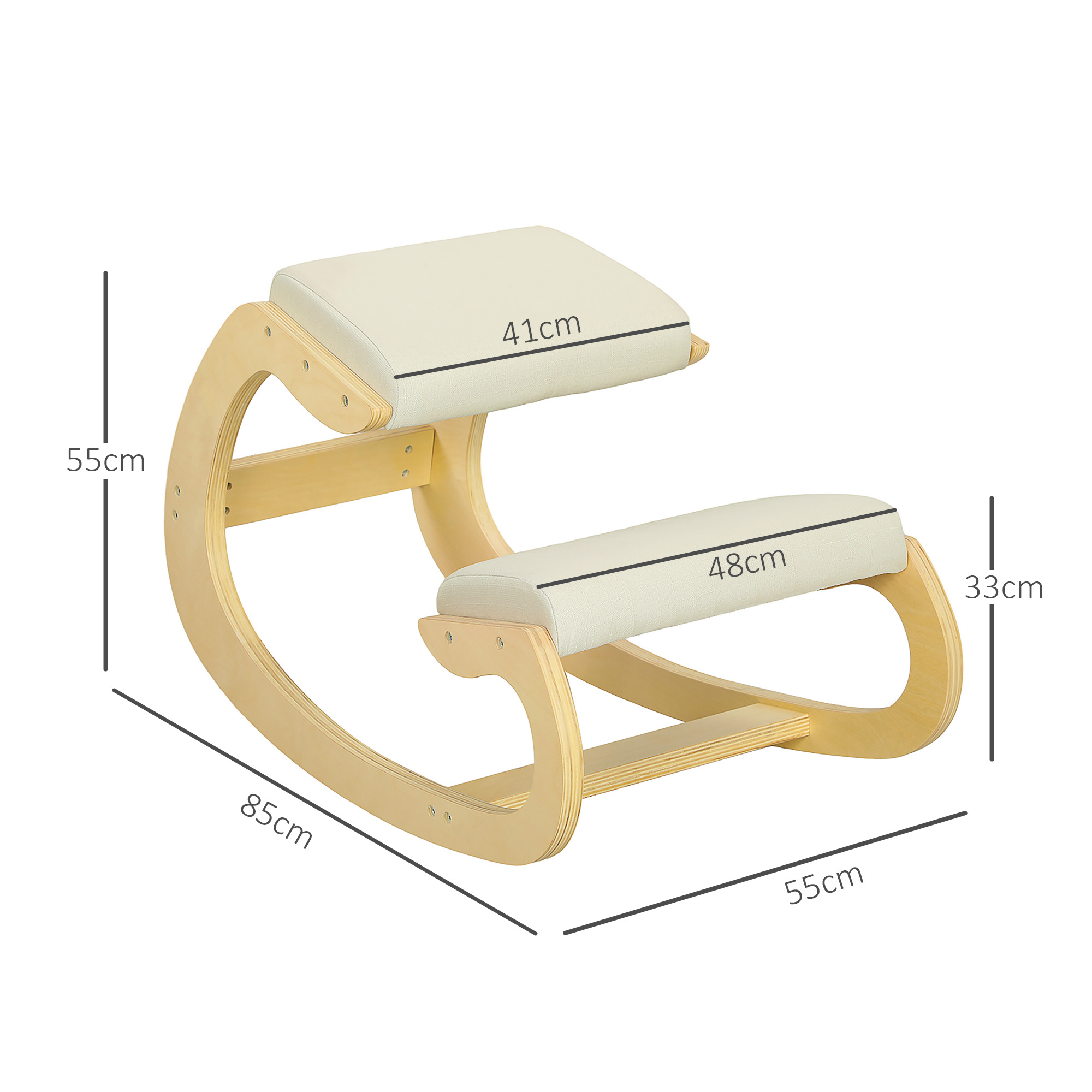 ergonomischer, schaukelnder Kniehocker für Homeoffice, zur Verbesserung der Körperhaltung, Creme