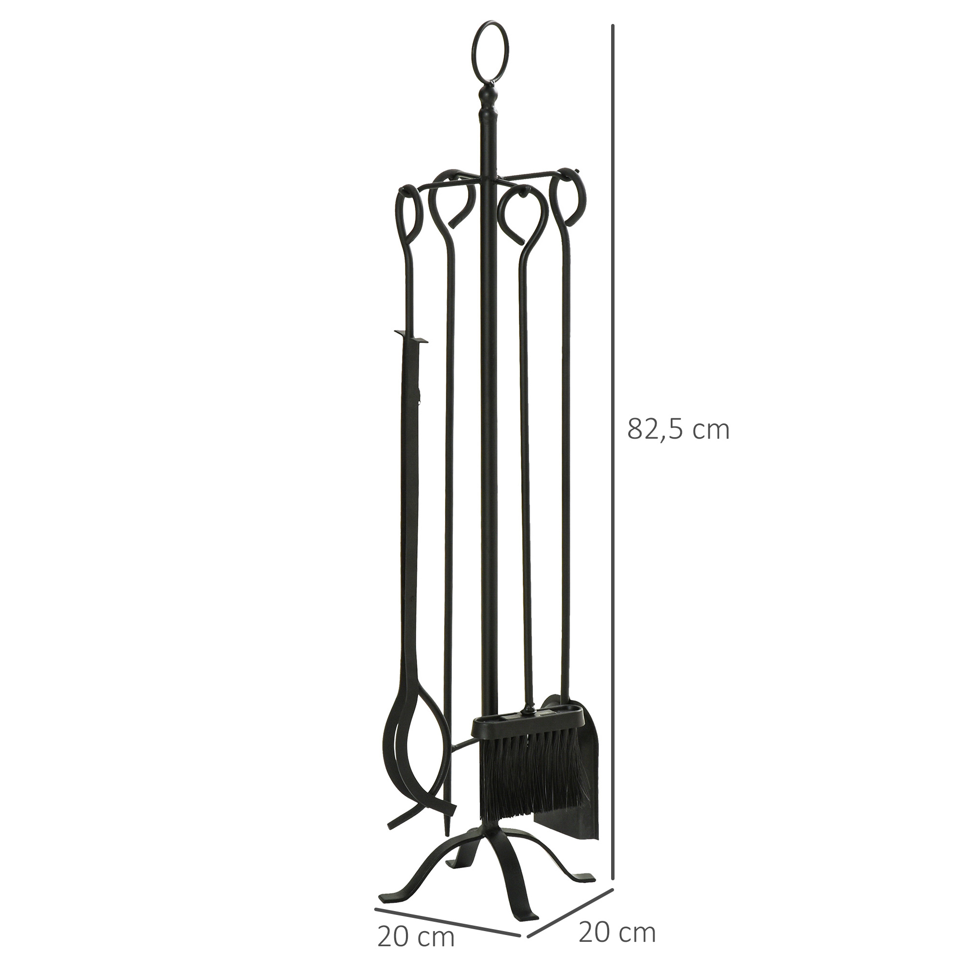 5-teiliges Kamingarnitur Kamin Garnitur Set Kaminbesteck innen Kamin Zubehör Kaminofen Besteck Schmiedeeisen Besteck Werkzeuge Metall Schwarz 20 x 20 x 82,5 cm