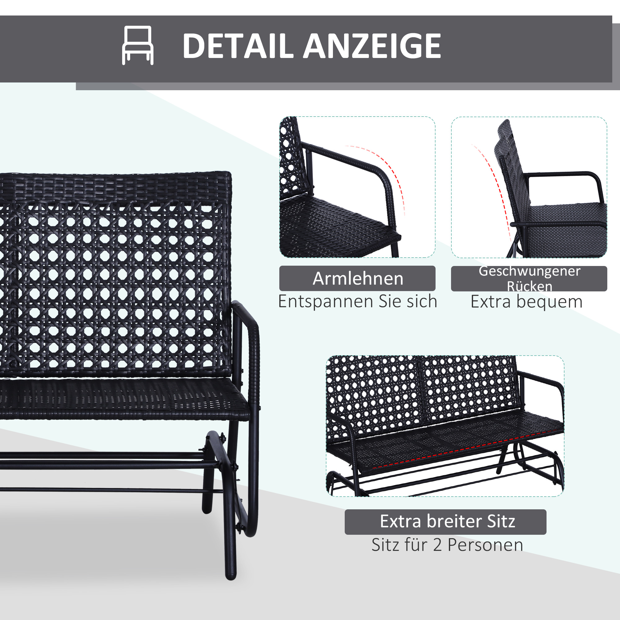 Schaukelbank Gartenschaukel Gartenbank Sitzbank Schaukel 2-Sitzer Polyrattan