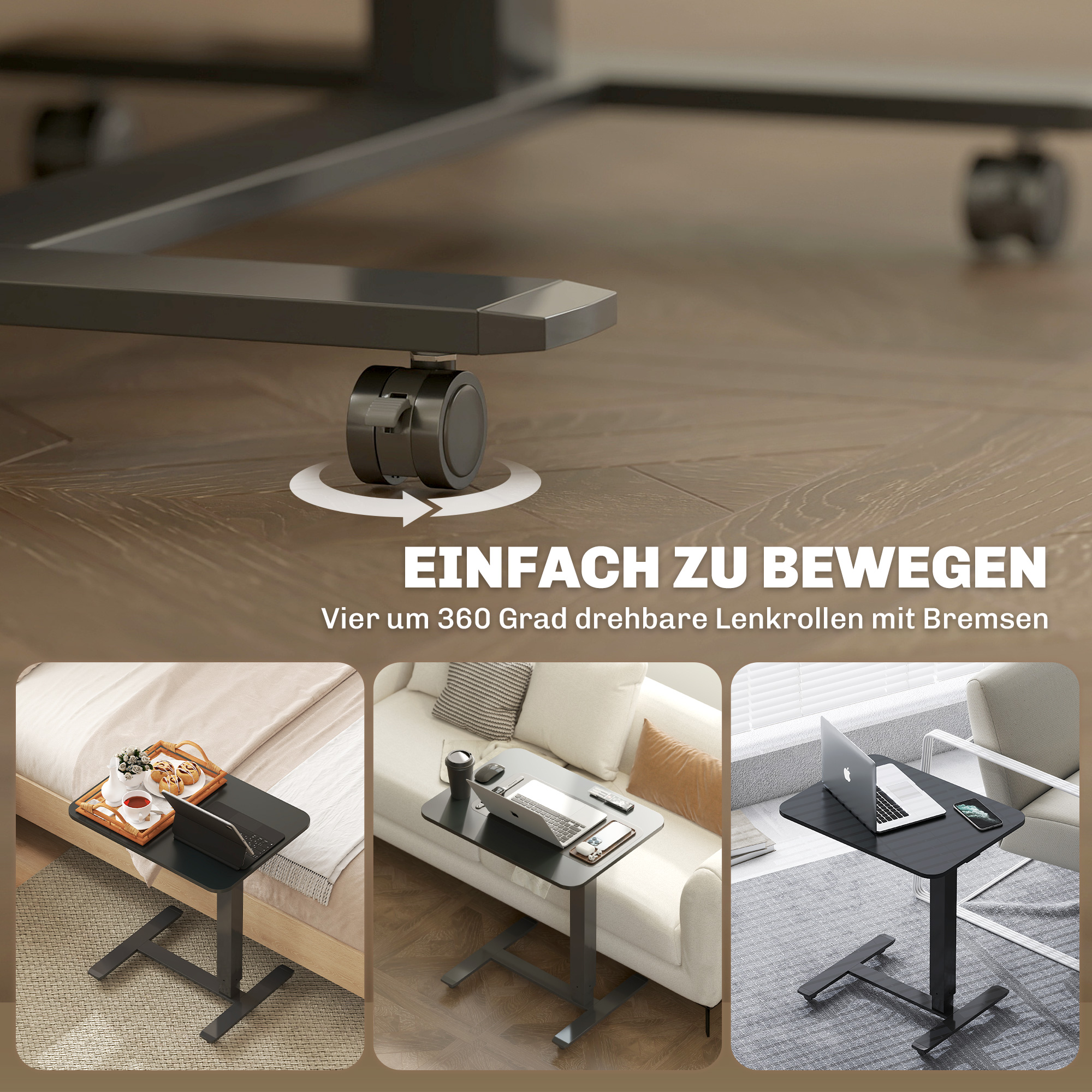 Stehpult Höhenverstellbar inkl. 4 Rollen C-Form 65 cm x 48 cm x 70-110 cm  Schwarz