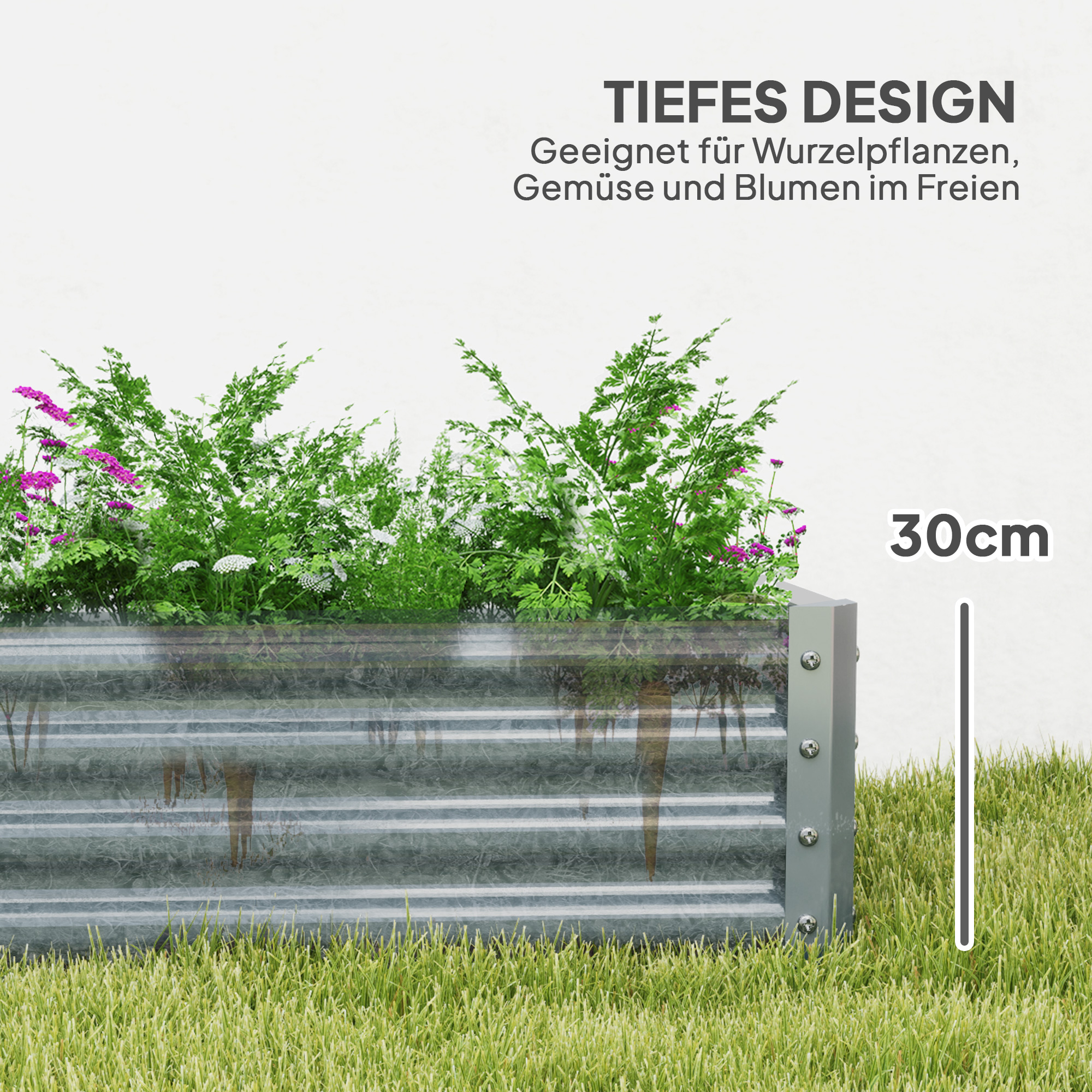 Hochbeet aus Stahl, Wetterbeständig Pflanzbeet mit Anti-Schnittkante Frühbeet