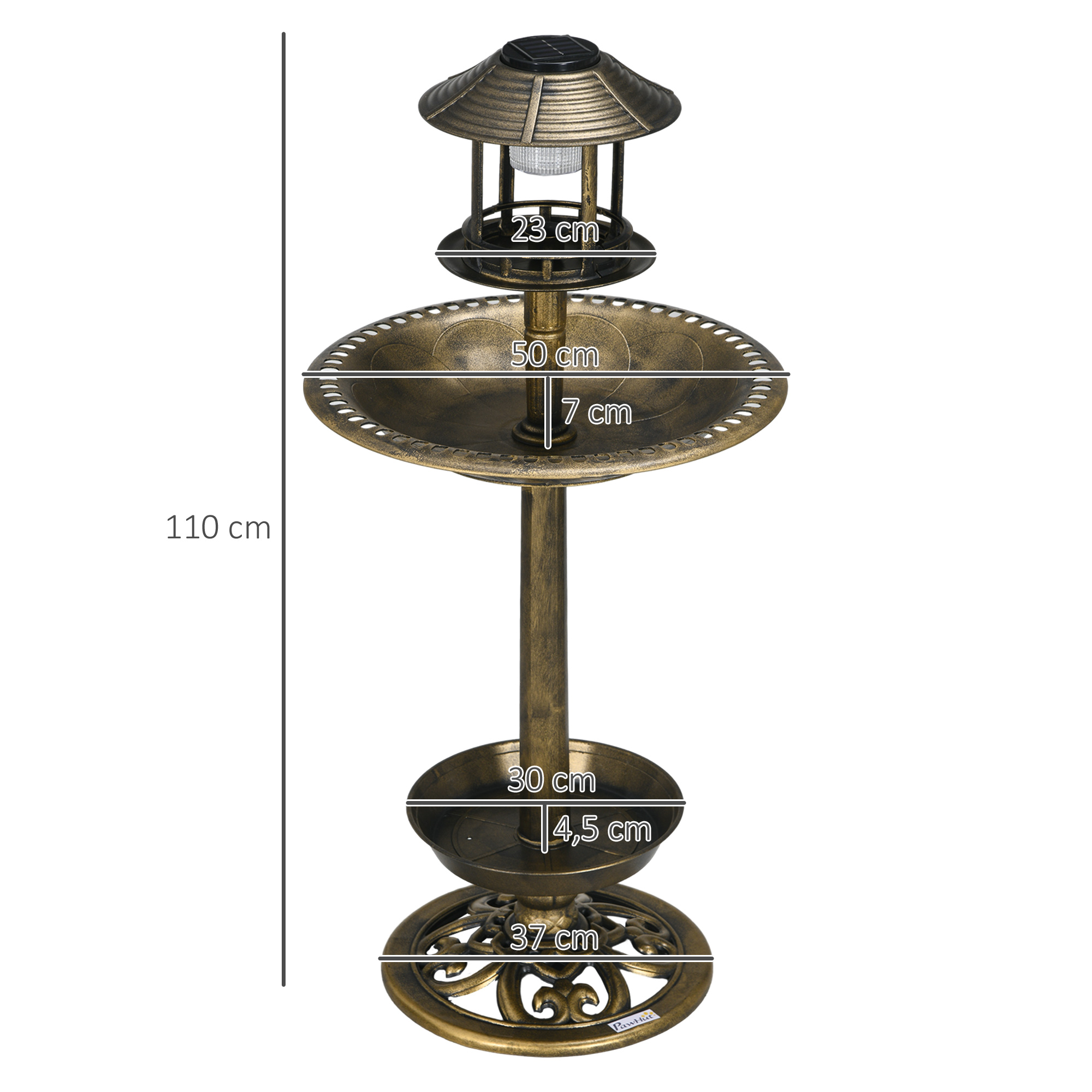 Vogeltränke Vogelhaus Futterschale, wetterbständig, 2 Schalen, Vintagedesign, 50 x 50 x 110 cm, Bronzefarben