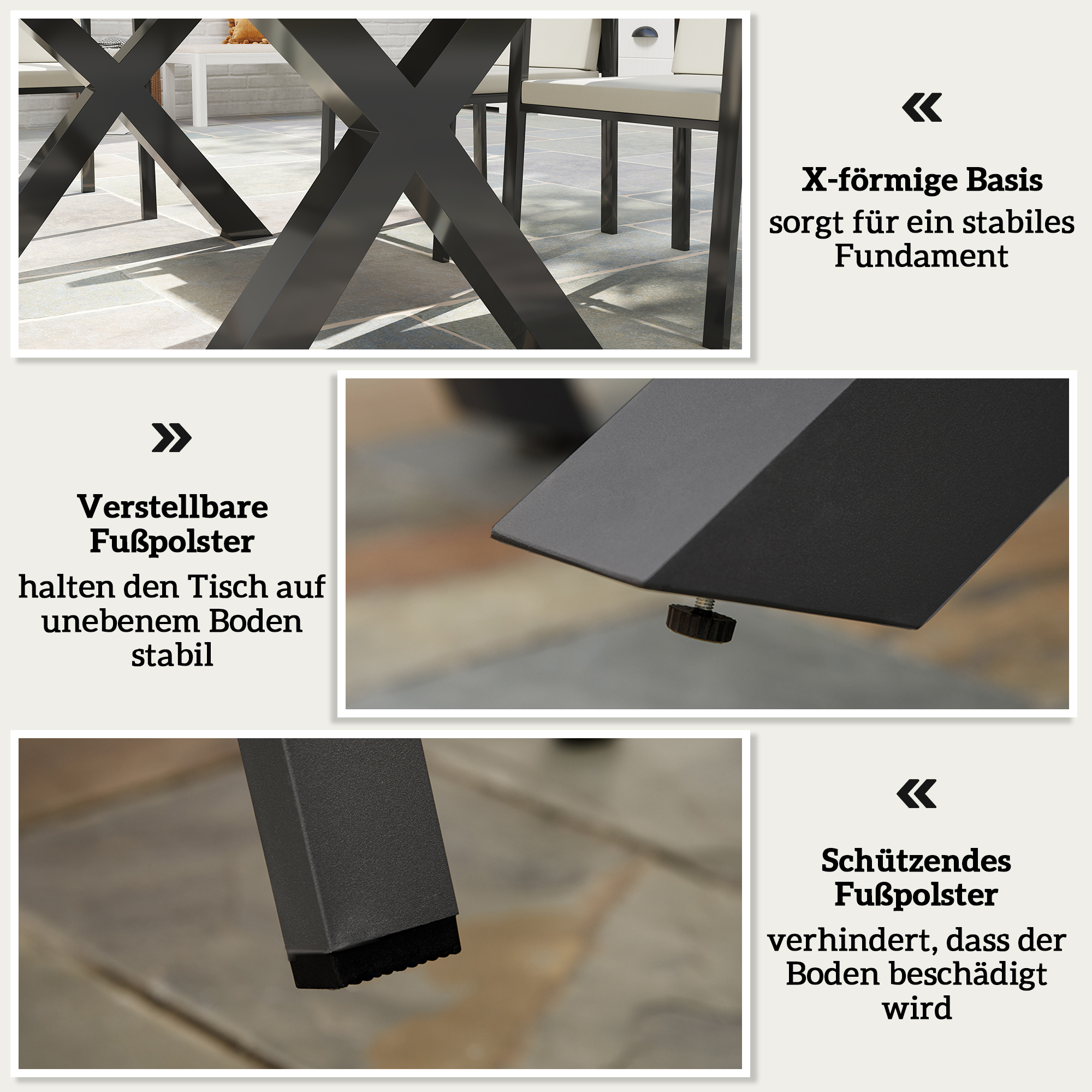 Gartenmöbel-Set für 6 Personen, 6 Stühle, 1 Tisch, wetterbeständig, 175 cm x 92 cm x 73 cm, Schwarz + Grau