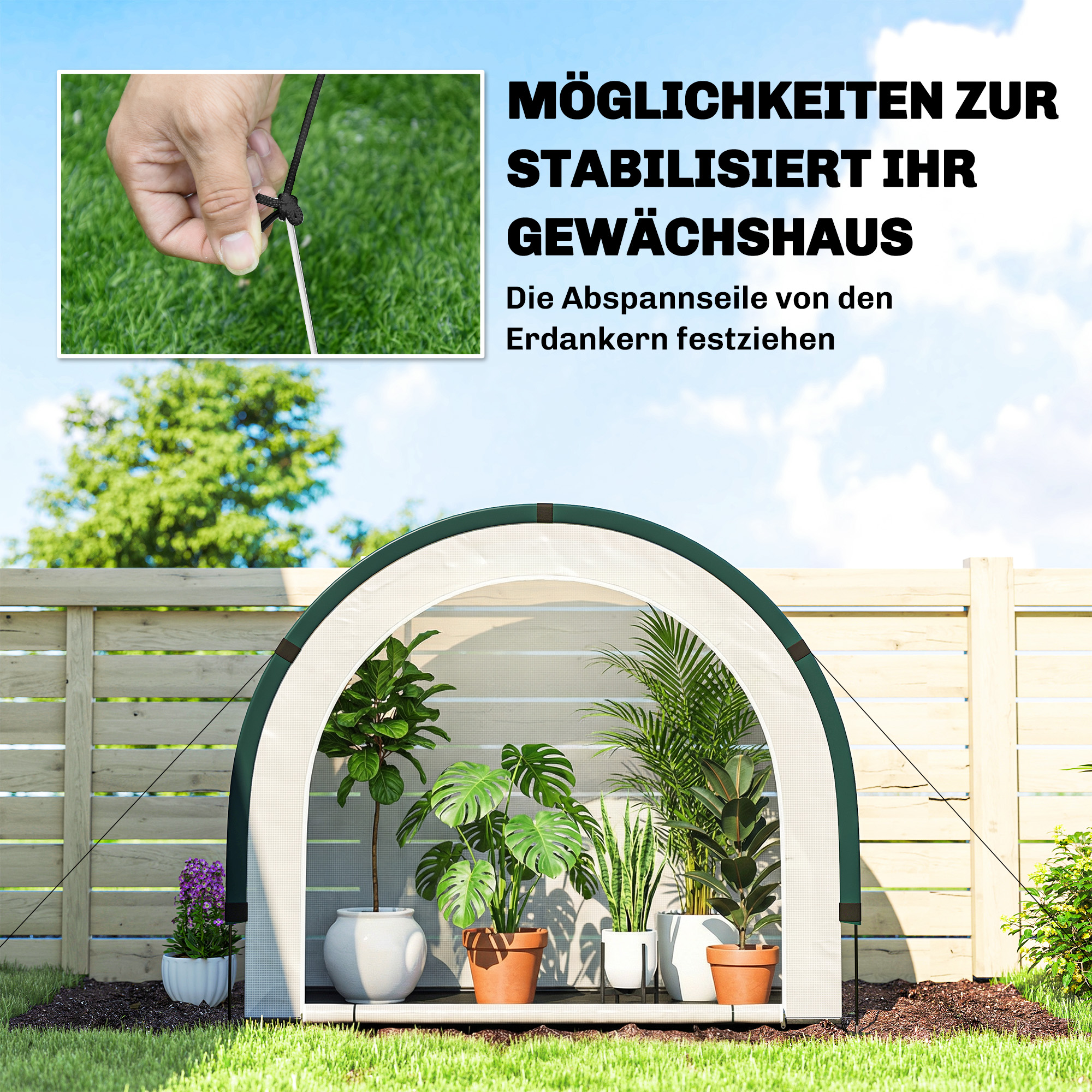 Gewächshaus mit gewölbte Oberseite, Klappbar Foliengewächshaus 200 x 80 x 164 cm Grün