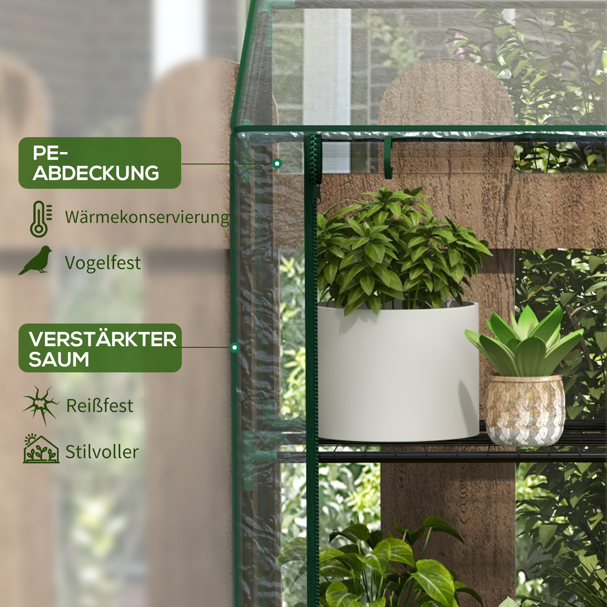 Mini-Gewächshaus, 3 Etagen, 6 Drahtregale, 2 Öffnungen, Kunststoff-Plane, Transparent