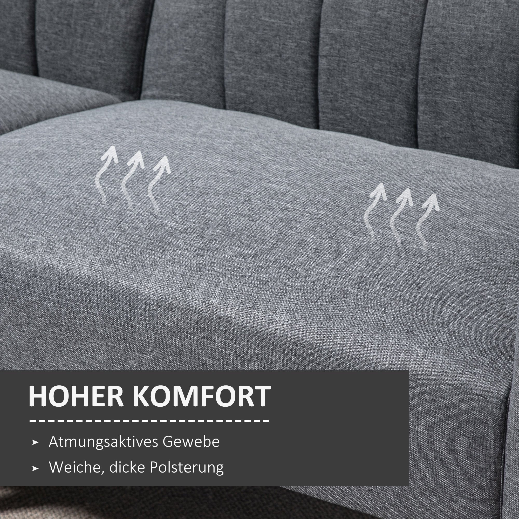 Schlafsofa, 2-Sitzer Stoffsofa, Sofa mit Schlaffunktion, leinenartiges Polyester, Kautschukholz, 173 x 75 x 73 cm, Grau