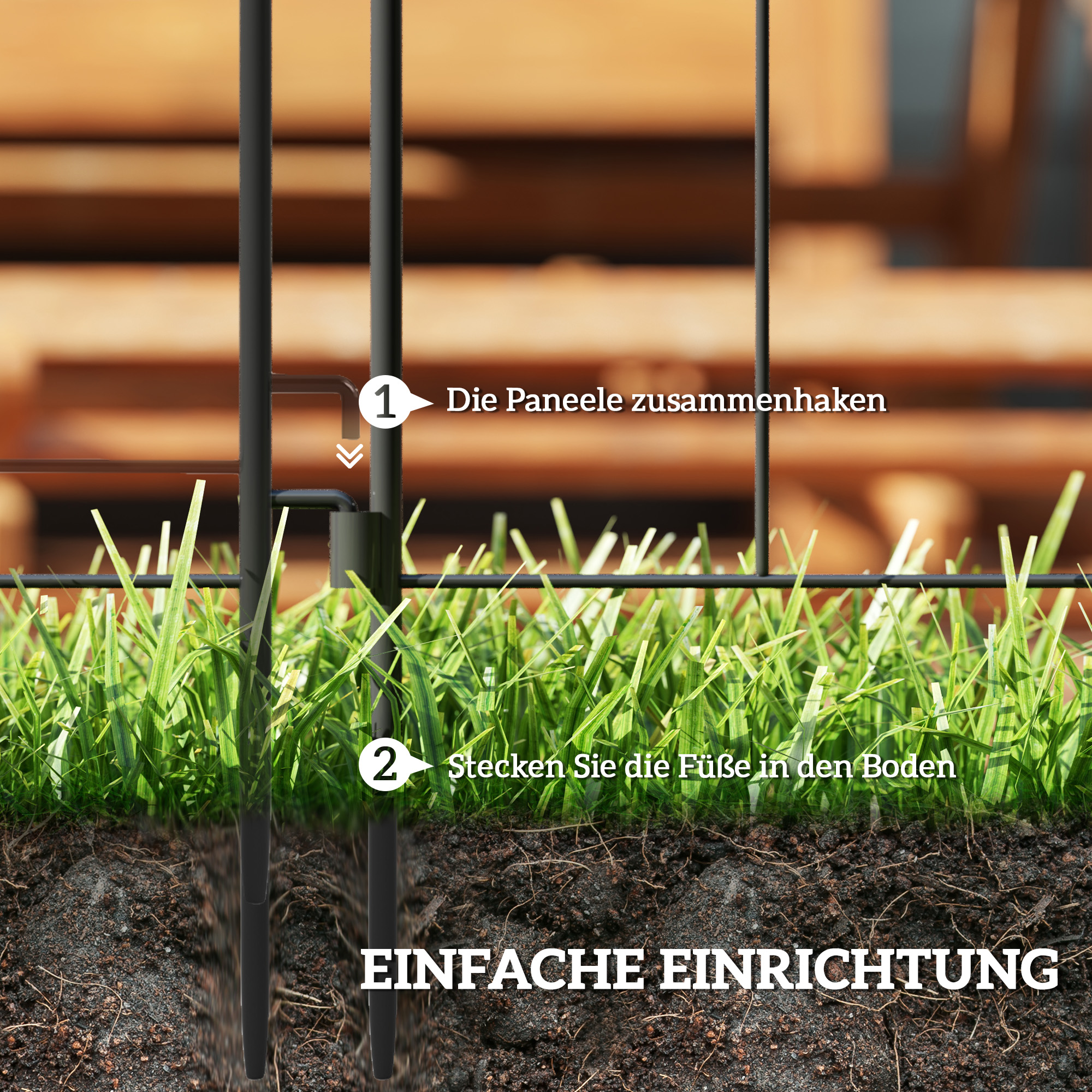 Gartenzaun Zaun Stahl 300 cm x 70 cm hoch Dekorativer Gitterzaun Set Zaunelemente Schwarz