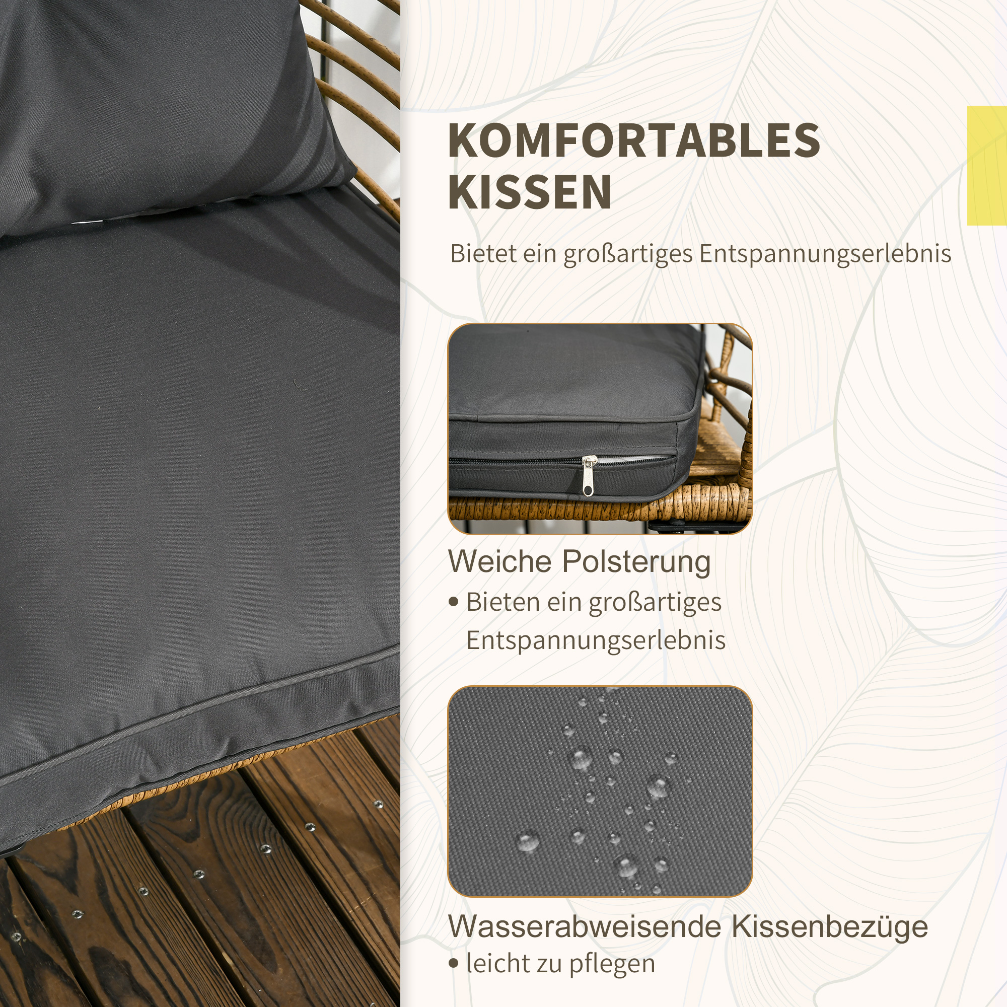 3-teiliges Bistro-Set, wetterbeständig, 1 Beistelltisch, 2 Stühle, 62 cm x 65 cm x 78 cm, Sand+Dunkelgrau