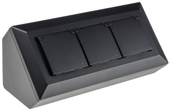 3-fach Steckdosenblock, schwarz / 250V~/ 16A, Aufbaumontage mit Klappen