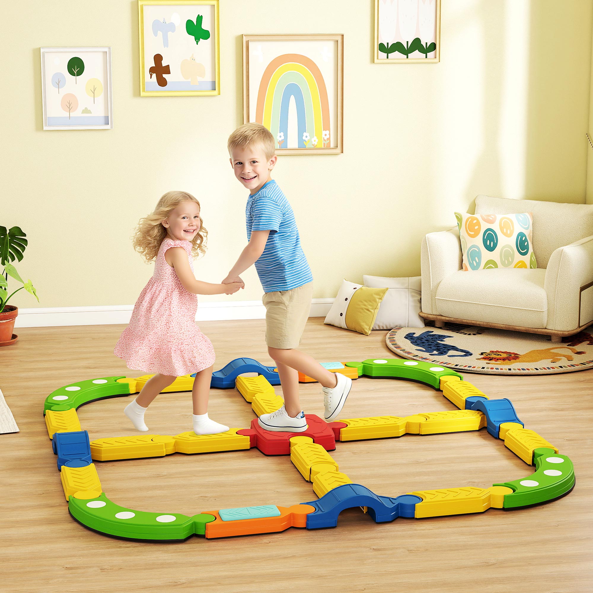Balancebalken für Kinder, interaktives Gestell, rutschfest, Kunststoff, Bunt