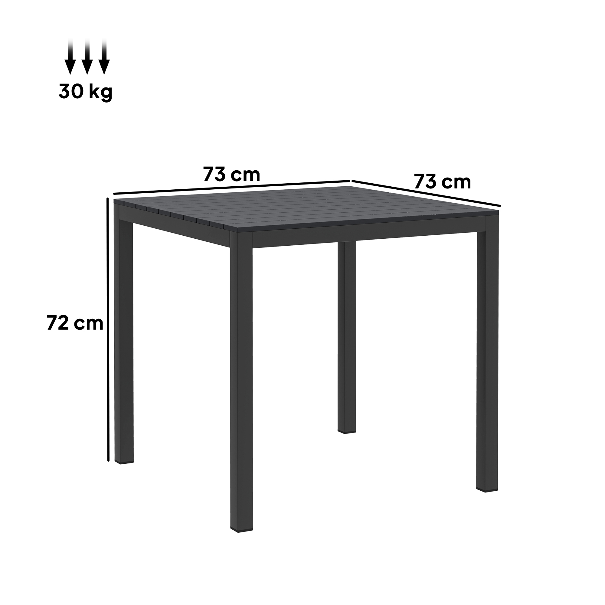 Gartentisch Aluminium 73x73 cm Wetterfest Buffettisch mit Holzoptik, Campingtisch für 4 Personen Schwarz