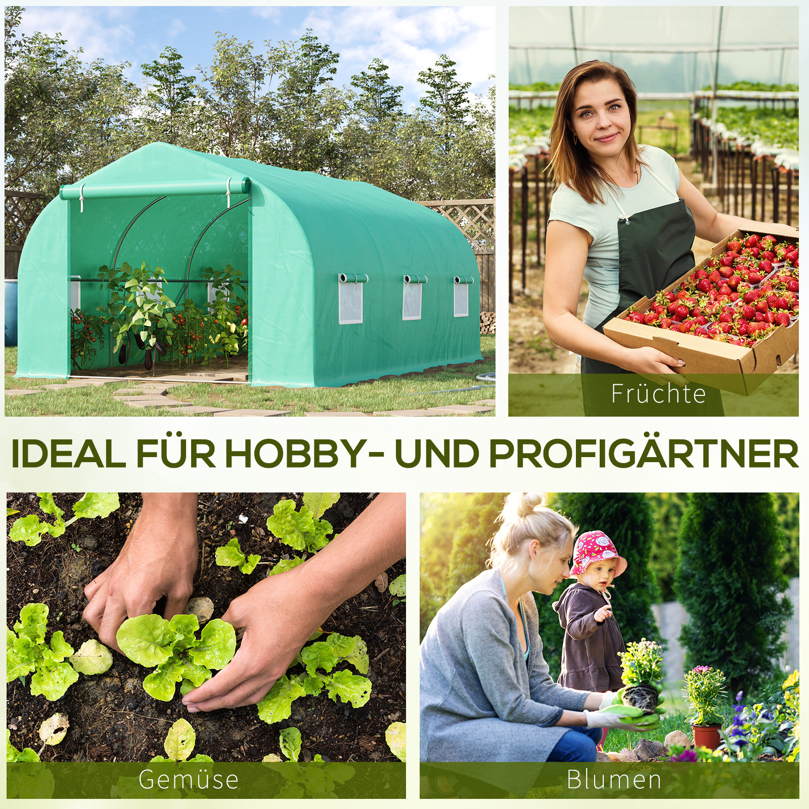 Folien Gewächshaus Foliengewächshaus Treibhaus Frühbeet Pflanzenhaus Tomatenhaus Giebeldach 450 × 300B × 205H cm