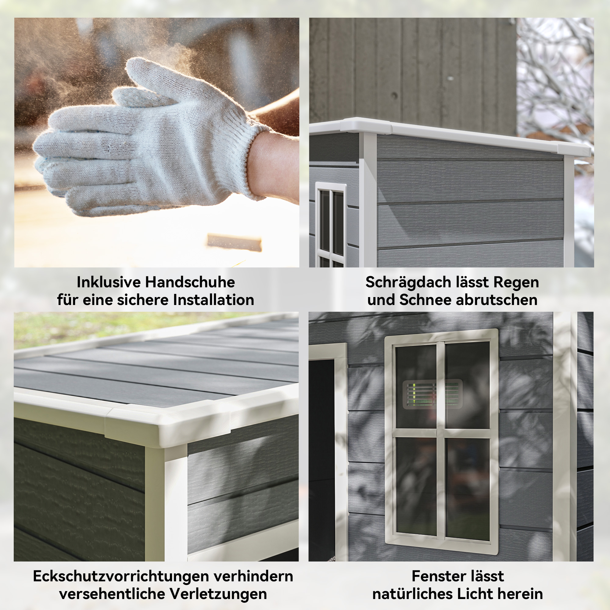 Gerätehaus Kunststoff 1,14m² 151 x 92 x 193cm Geräteschuppen mit Pultdach Boden Fenster Grau
