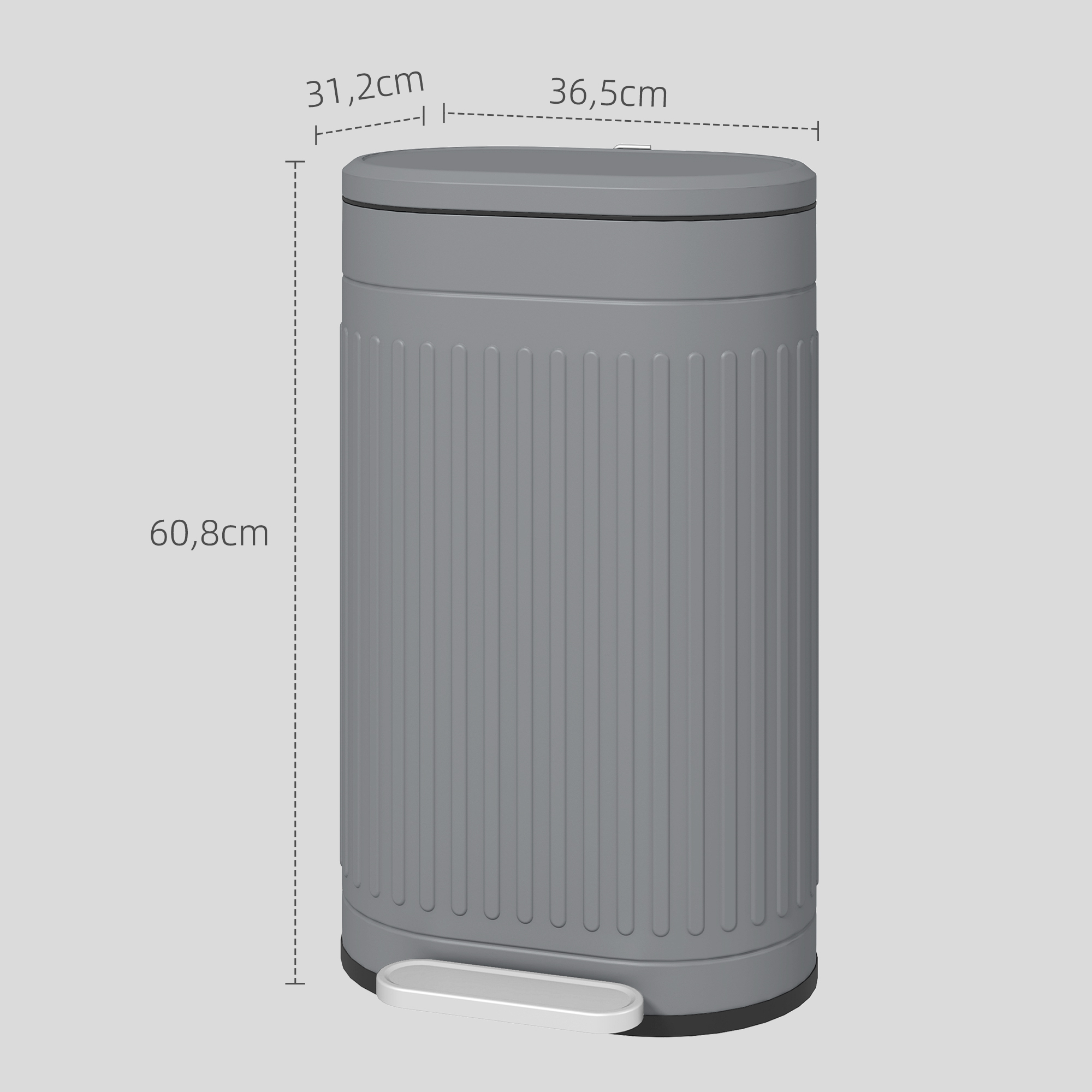 Mülleimer 30L Treteimer mit Deckel Fußpedal herausnehmbarem Inneneimer Soft-Close-Funktion 36,5 x 31,2 x 60,8 cm, Grau