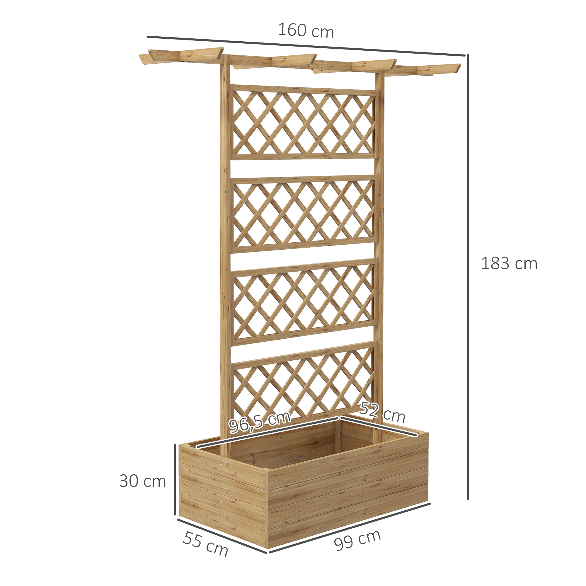 Pflanzkasten mit Rankengitter, Eckige Pflanzenbox aus Holz mit Rückenspalier für Kletterpflanzen und Dach