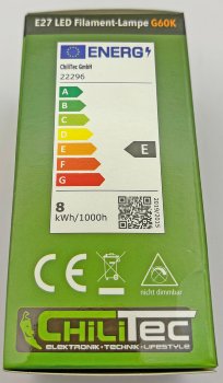 LED Glühlampe E27 "Filament G60k" klar, 3000K, 919lm, 230V / 8W, warmweiß