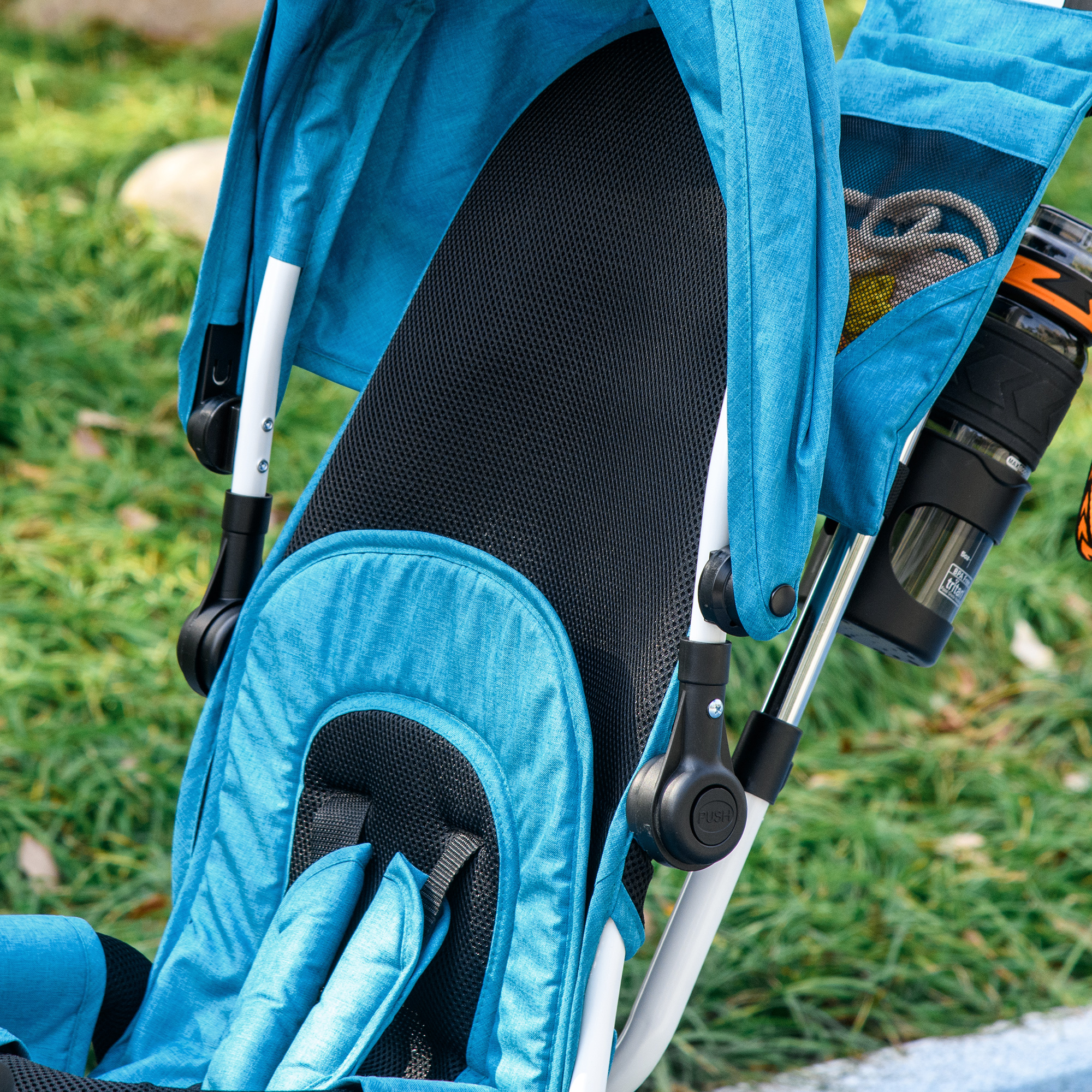 Kinder-Dreirad, Kinderfahrrad, Rückenkorb, Becherhalter, Sonnendach, Metall, Blau