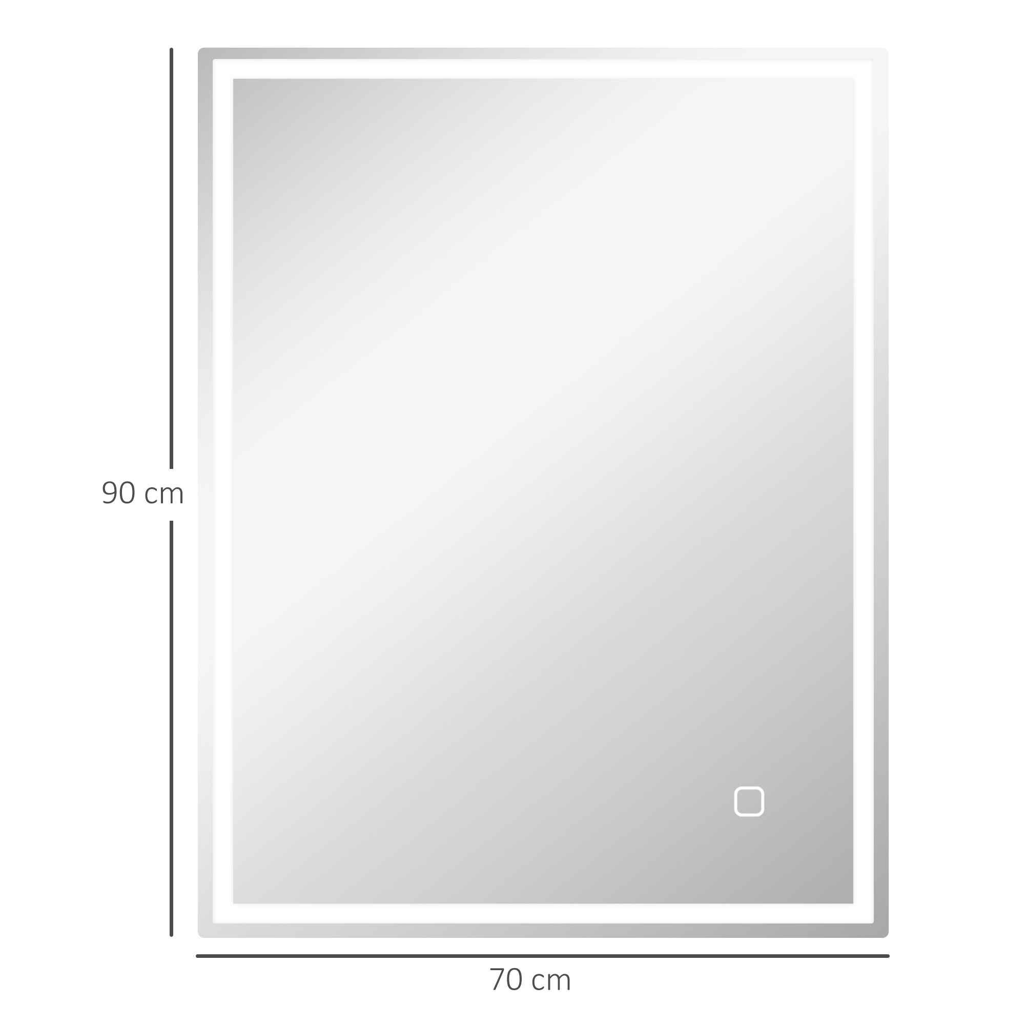 Badspiegel mit Beleuchtung 90x70 cm LED Spiegel Wandspiegel mit Memory-Funktion 3 Lichtfarben Silber