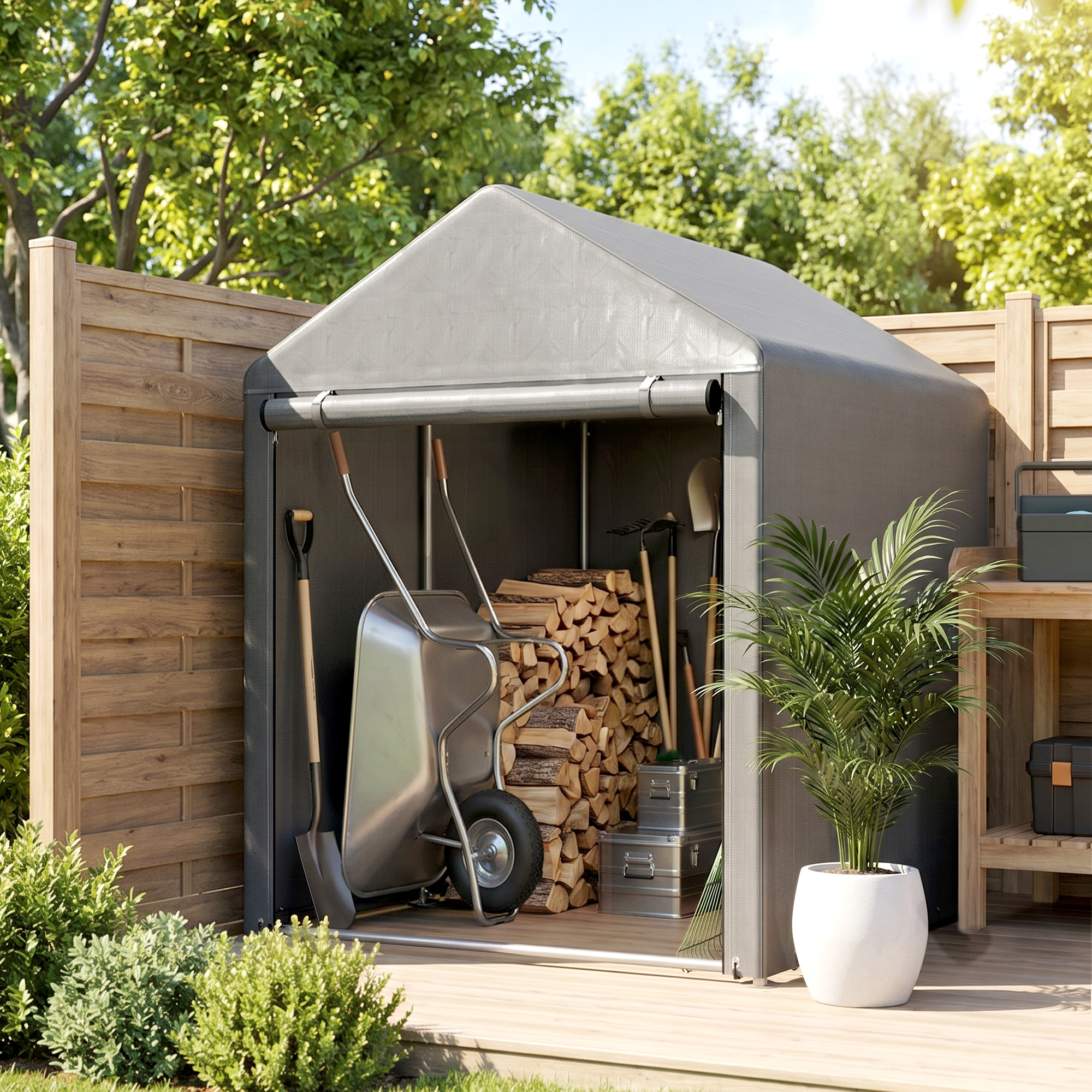 Gartenschuppen, Lagerzelt, robust & wetterfest, Stahlrahmen, 1,2x1,8x1,6m, Hellgrau