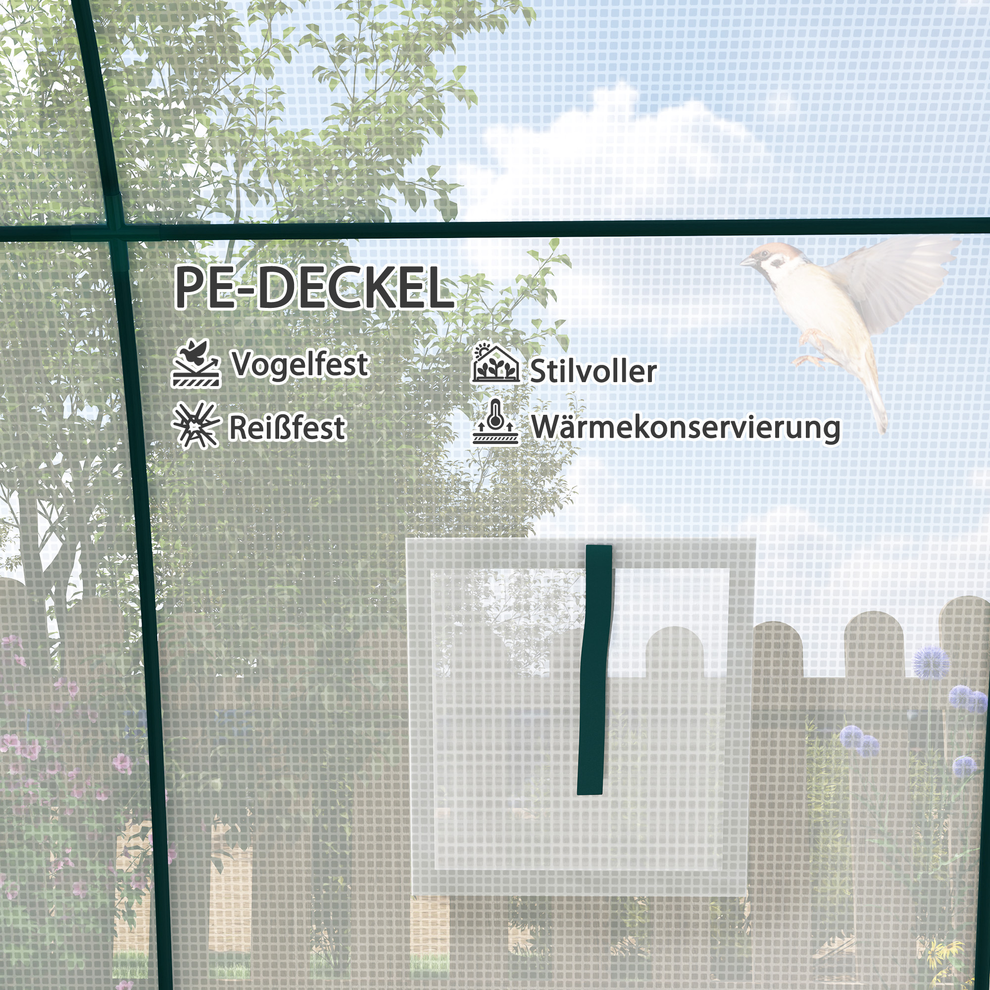 Bogen-Gewächshaus mit Sandsäcken und Kunststoff-Abdeckung, 2 Rolltüren, Netzfenster, tragbar, 1,8 x 1,8 x 2 m, Weiß