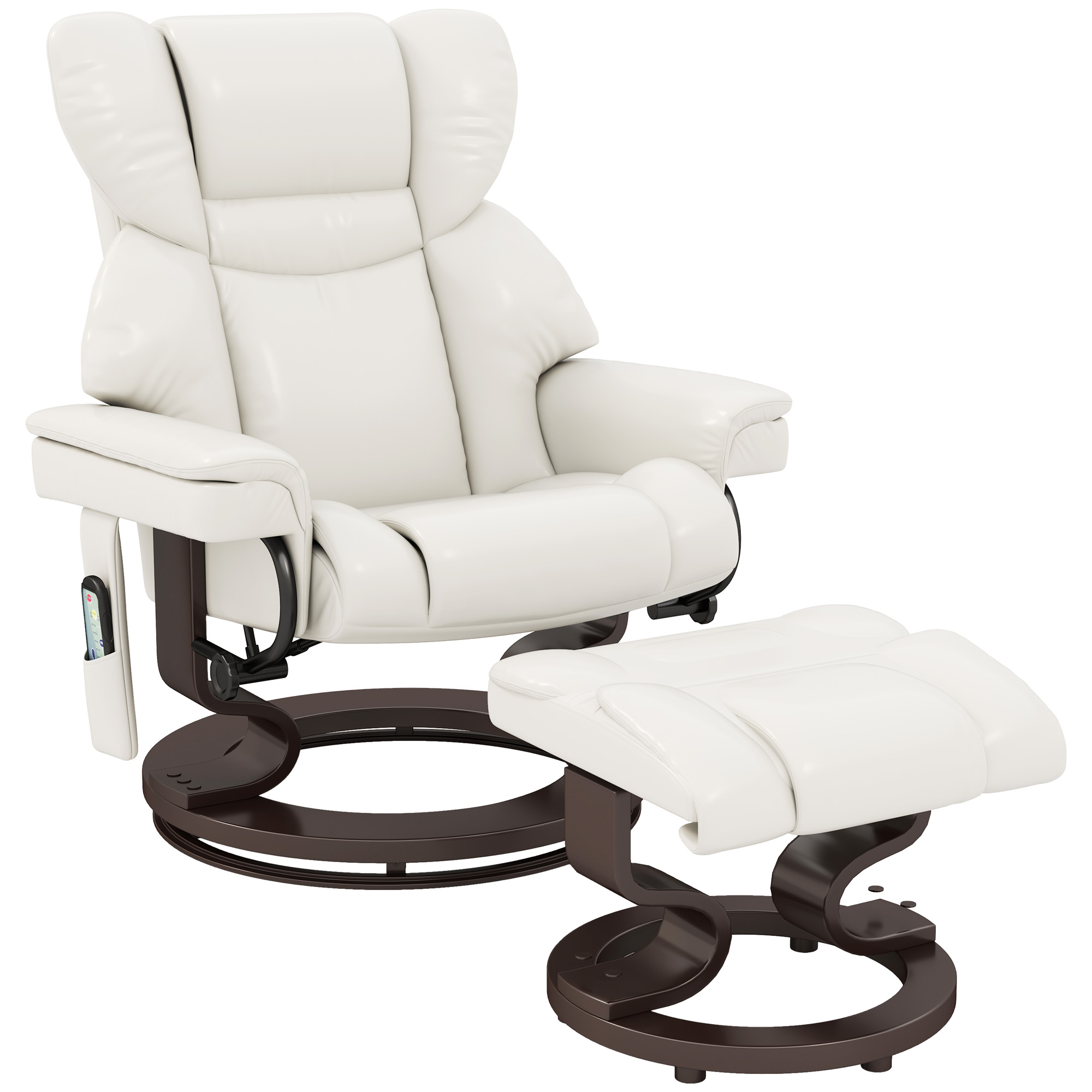 Relaxsessel mit Massagefunktion und Fußhocker, Liegesessel, Kunstleder, 79 x 82 x 101 cm, Cremeweiß