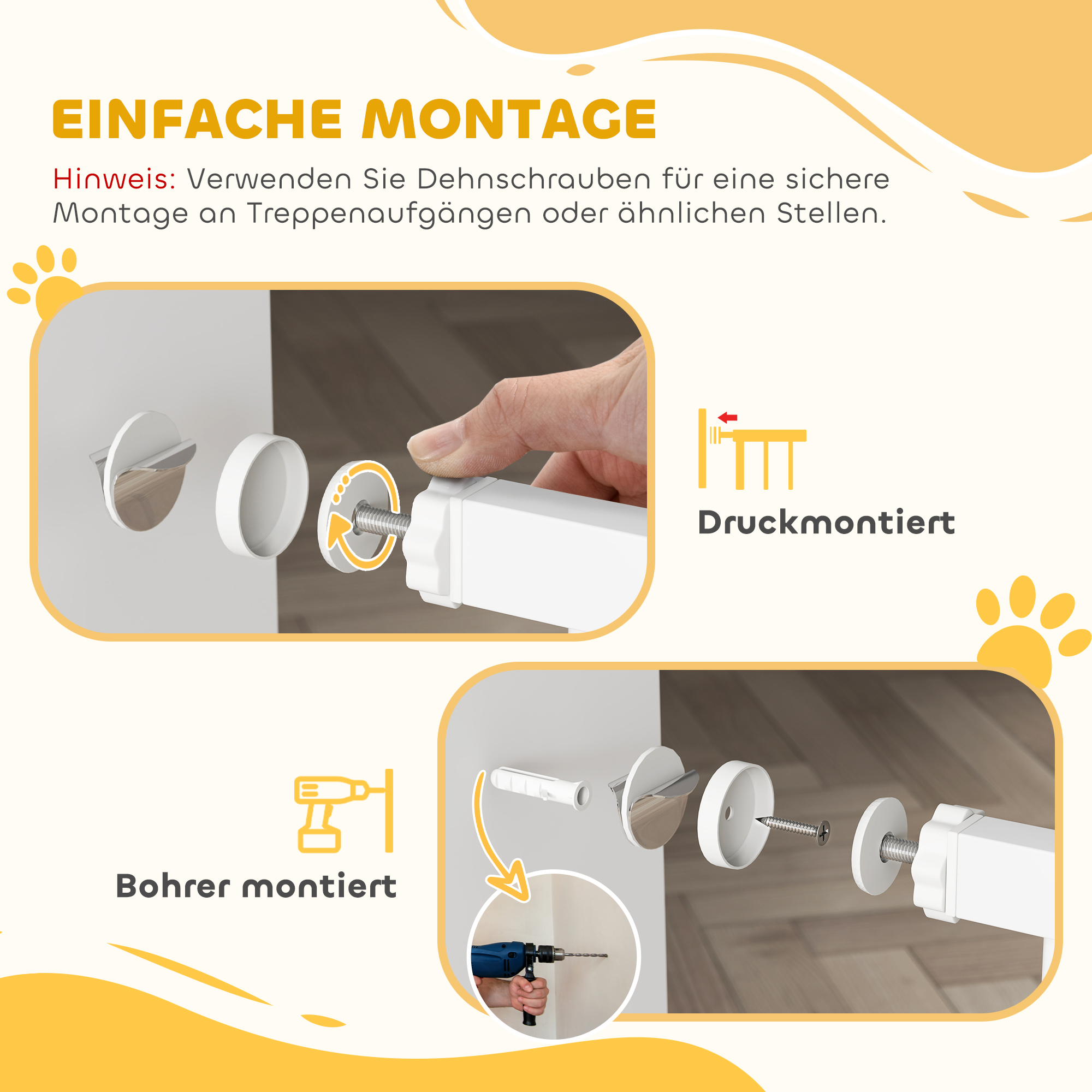 Türschutzgitter Hund, 76-104 cm Absperrgitter ohne Bohren, Treppengitter