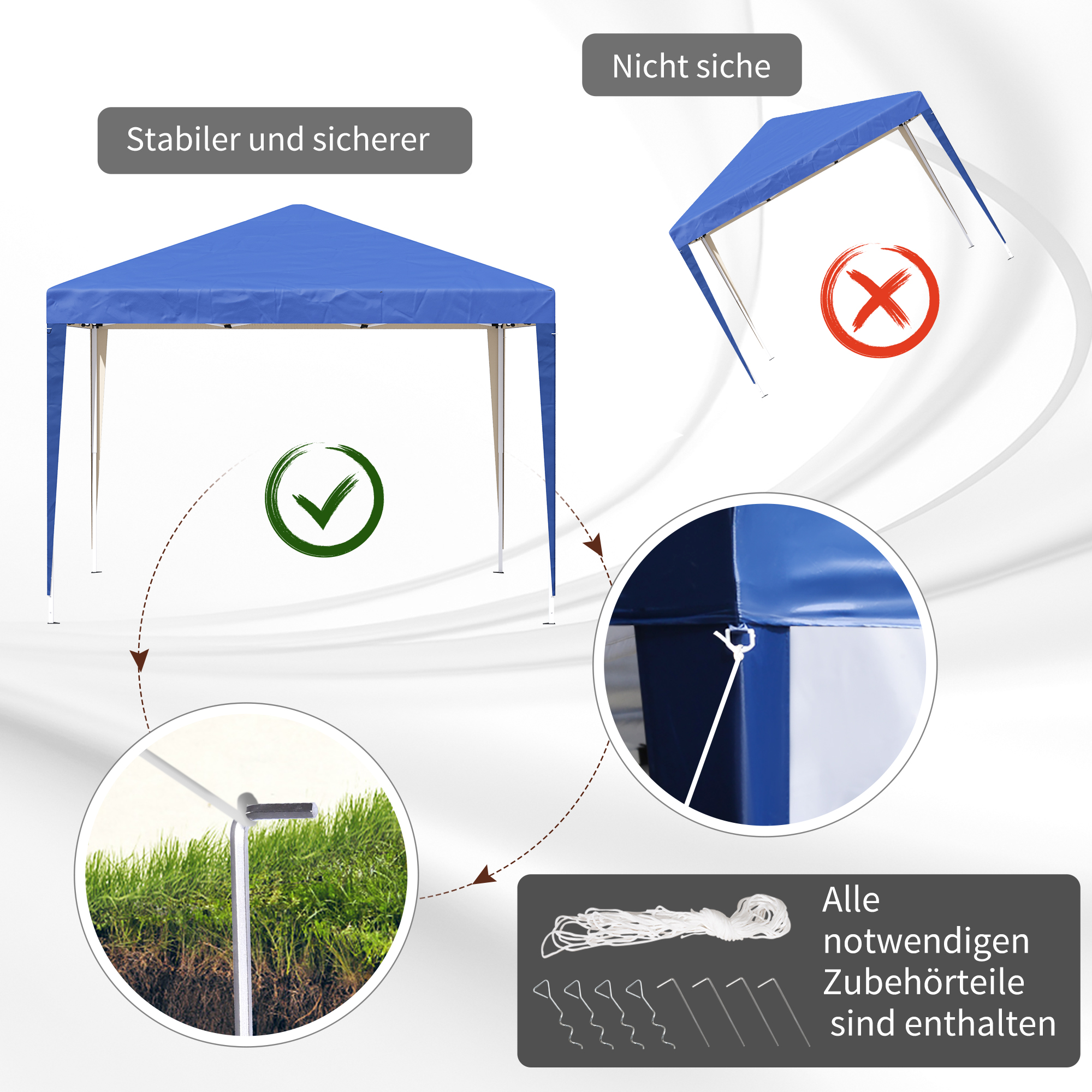 Pavillon, 2,95 x 2,95 m Pop-Up-Faltpavillon, Gartenpavillon, Partyzelt, UV-Schutz, Stahl+Oxfordstoff, Blau