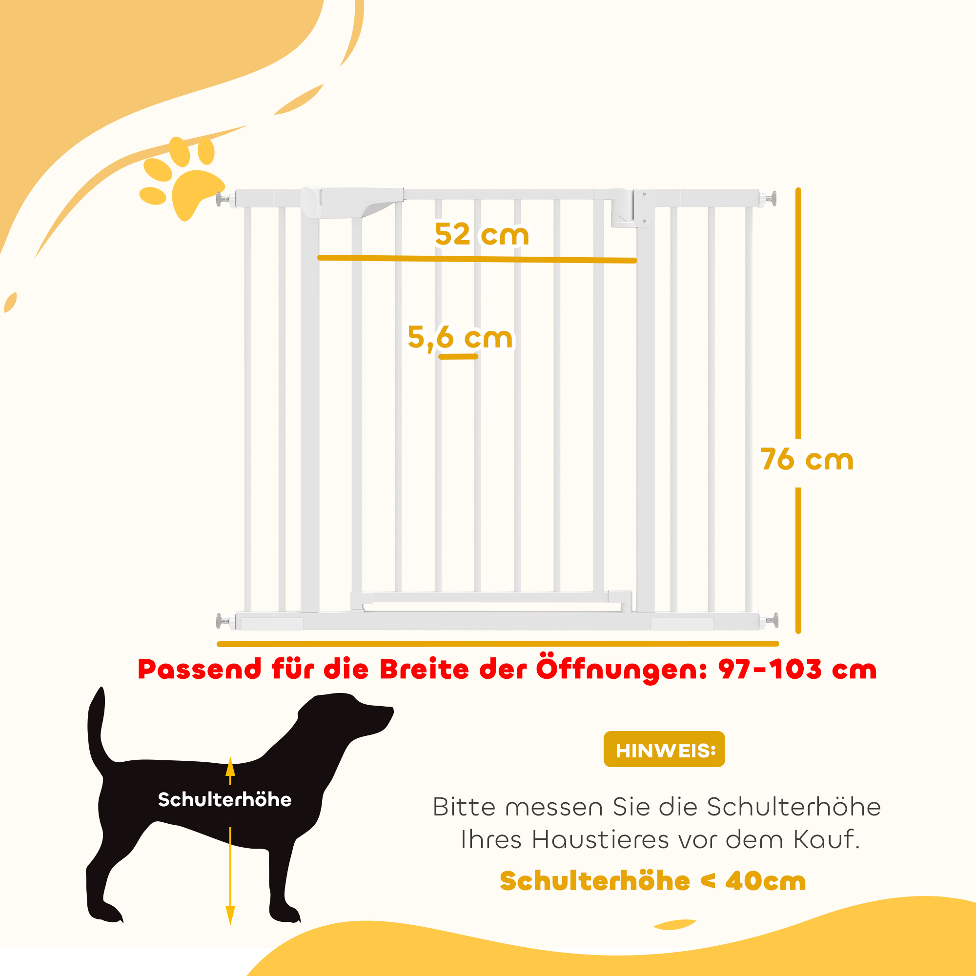 Treppenschutzgitter Absperrgitter ohne Bohren mit automatische Schließung für Kinder Küche Treppe 76-103 x 76 cm Weiß